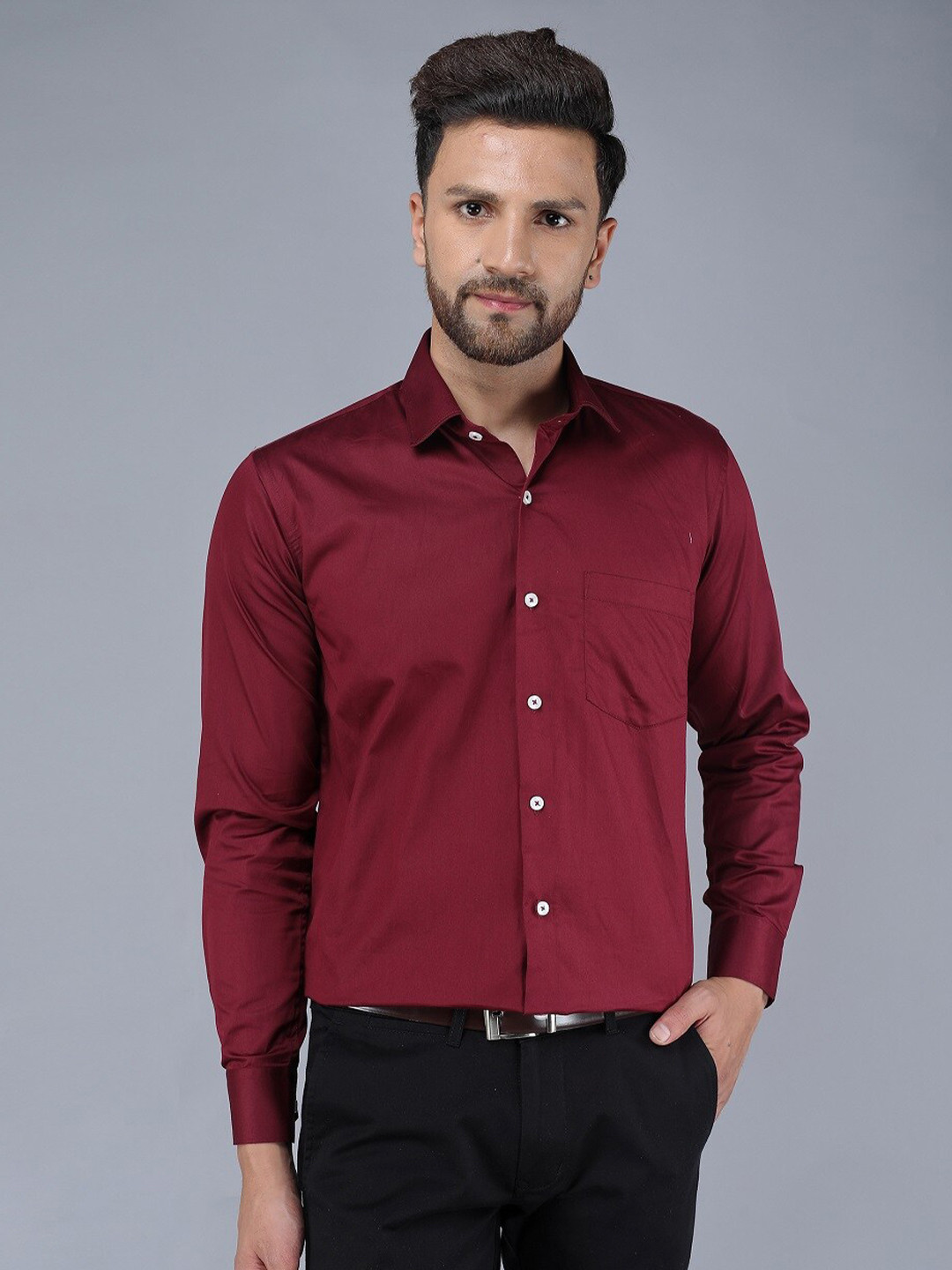 TQS Men Maroon Classic Formal Shirt