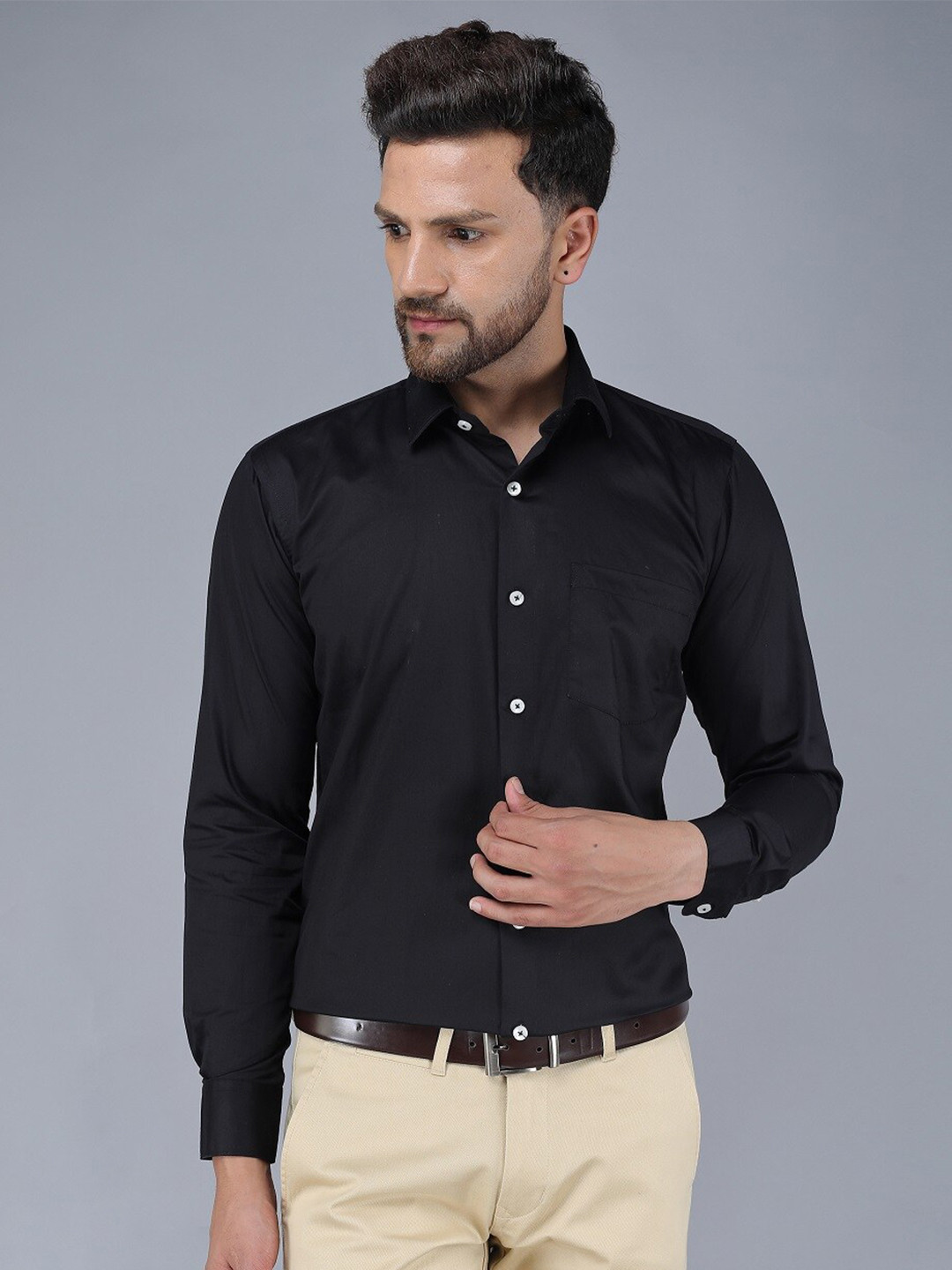 TQS Men Black Classic Formal Shirt