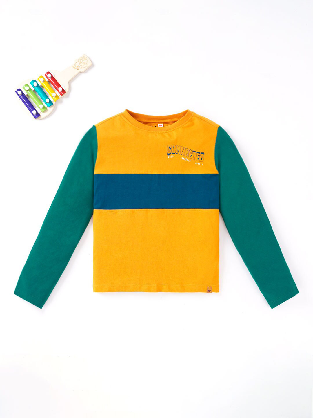 Ed-a-Mamma Boys Yellow & Blue Colourblocked T-shirt