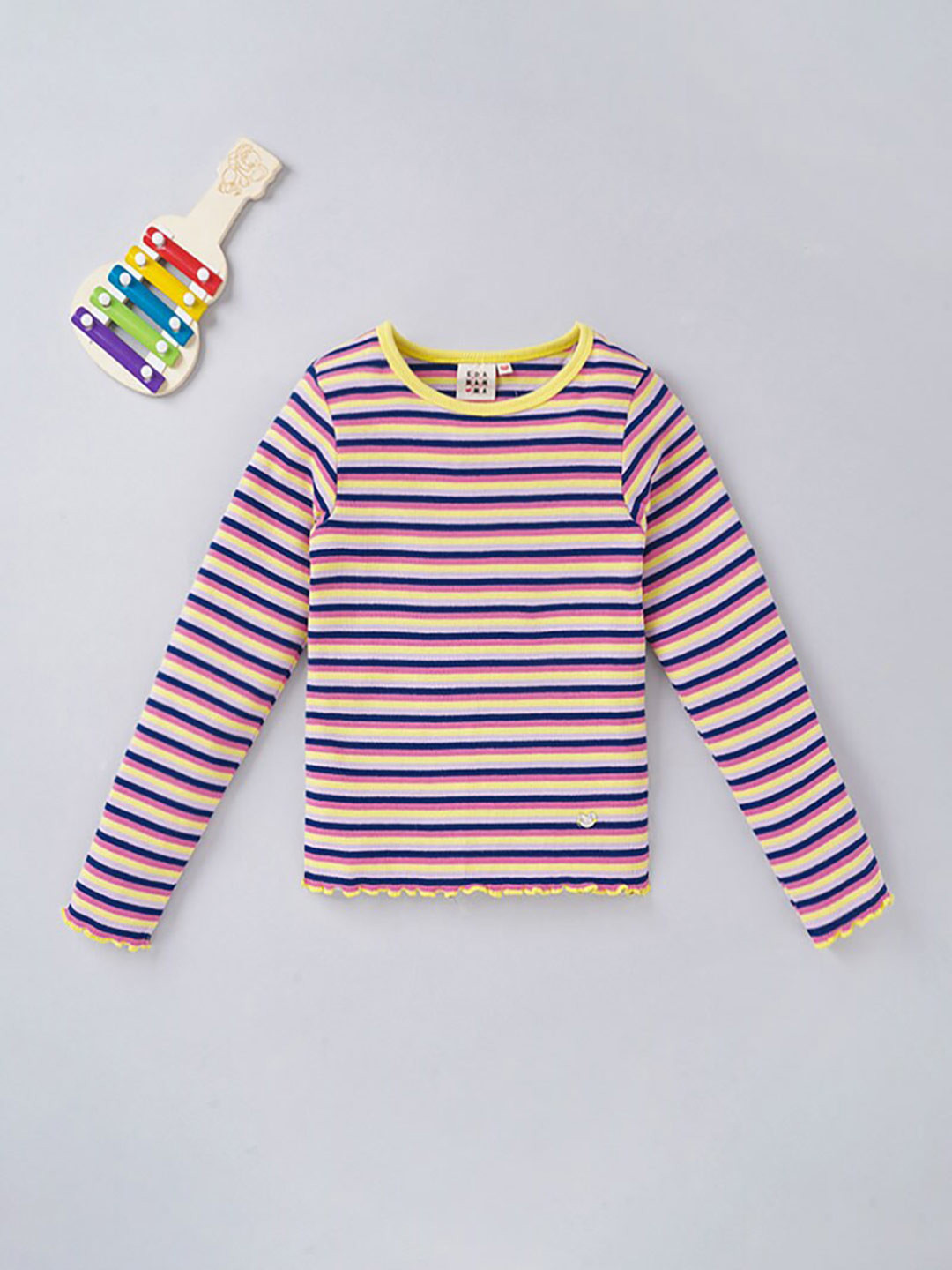 Ed-a-Mamma Girls Yellow & Purple Striped Cotton T-shirt