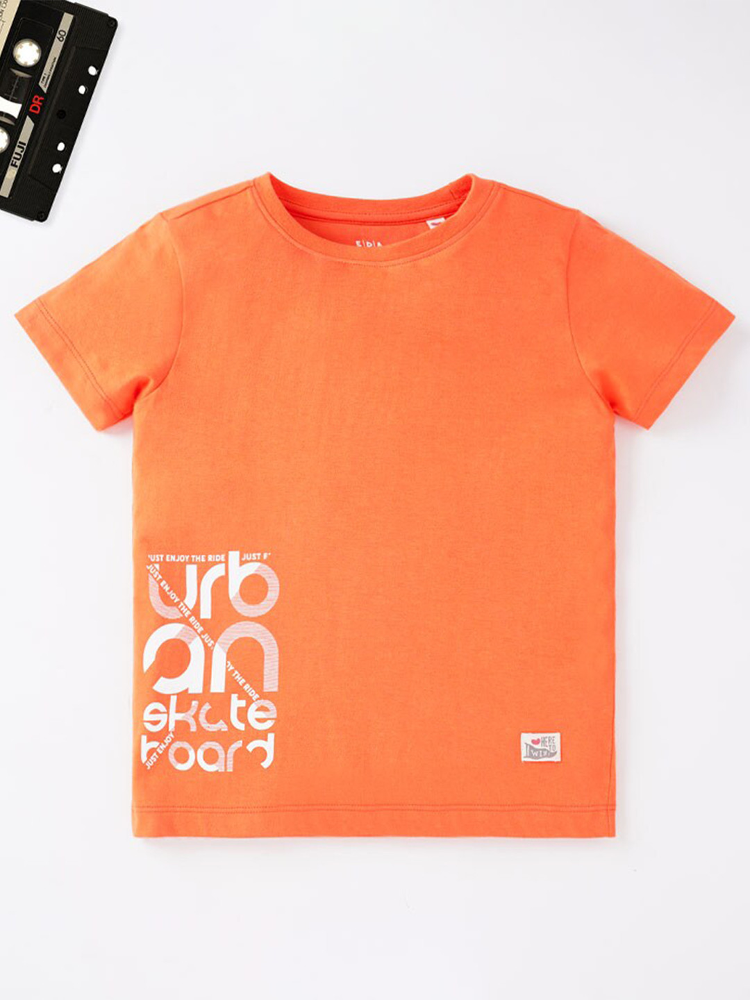 Ed-a-Mamma Boys Orange Typography Printed T-shirt