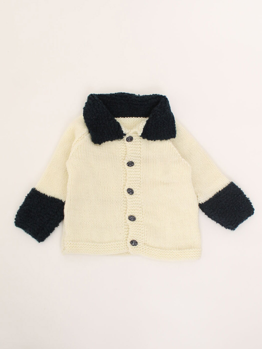 Woonie Unisex Kids Cream-Coloured & Black Cardigan