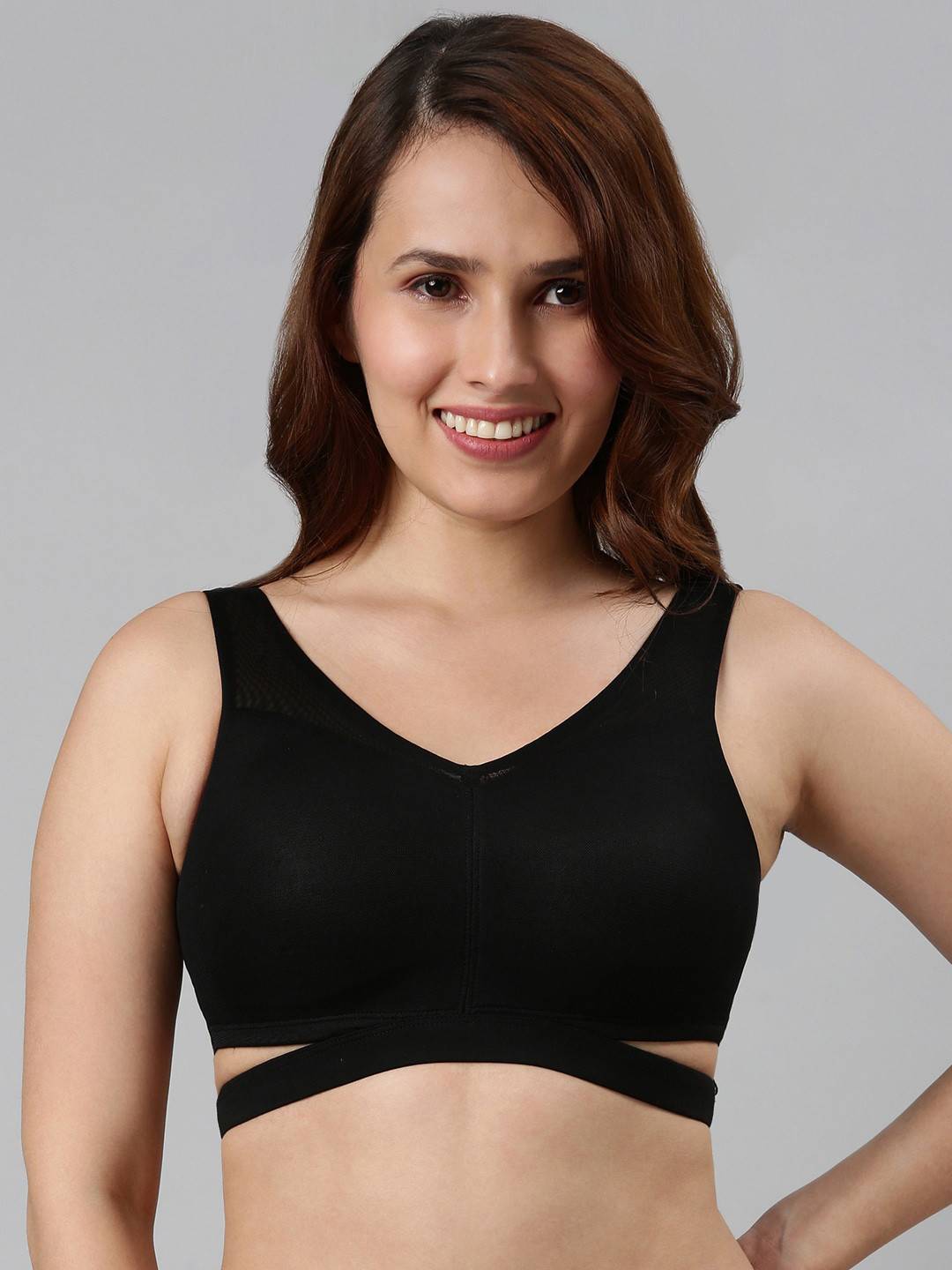 Enamor Non Padded Non-Wired Full Coverage Plunge Neckline and Split Band Cut-Out Bralette
