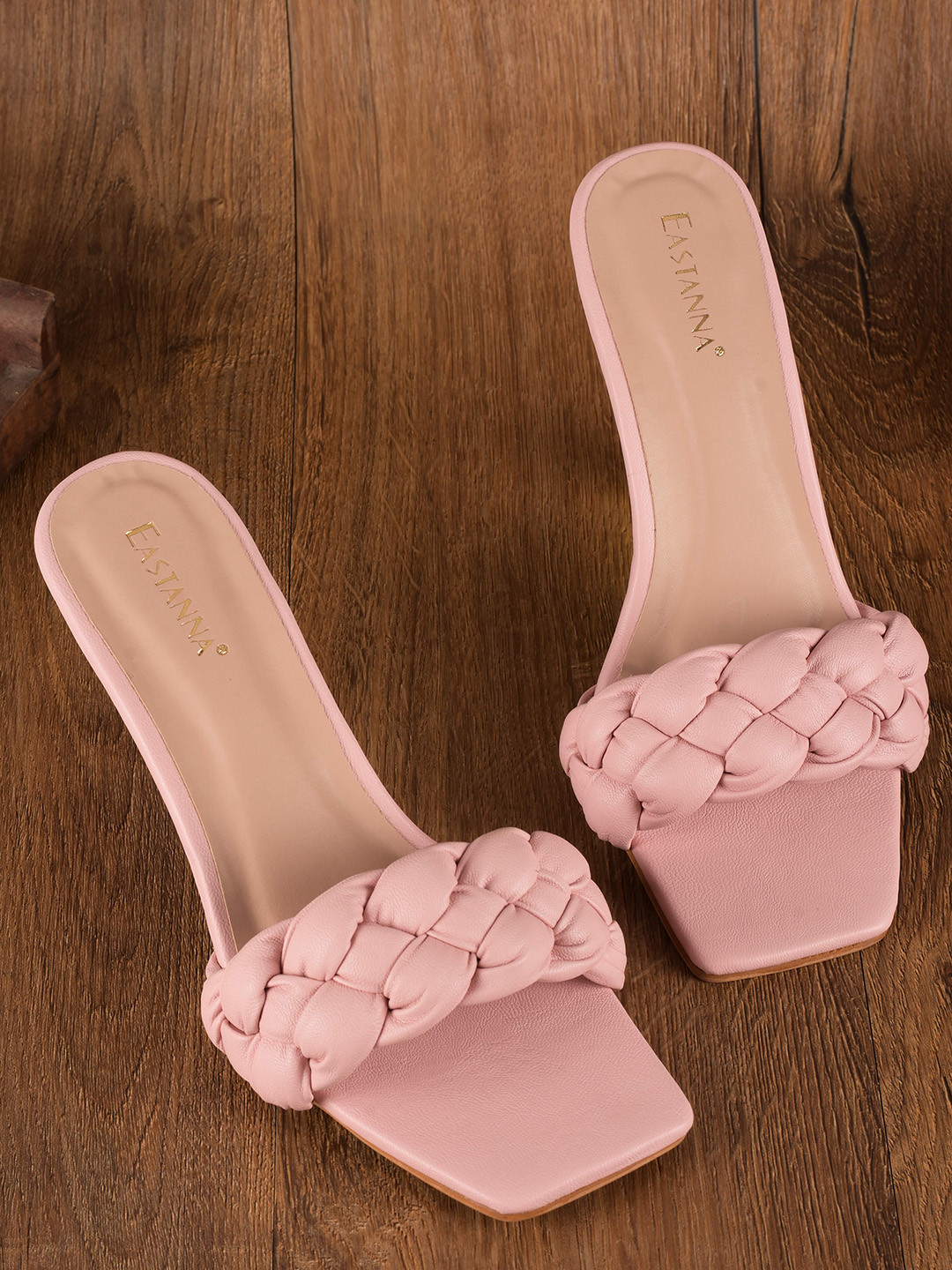 BuckleUp Pink Embellished Open Toe Heels