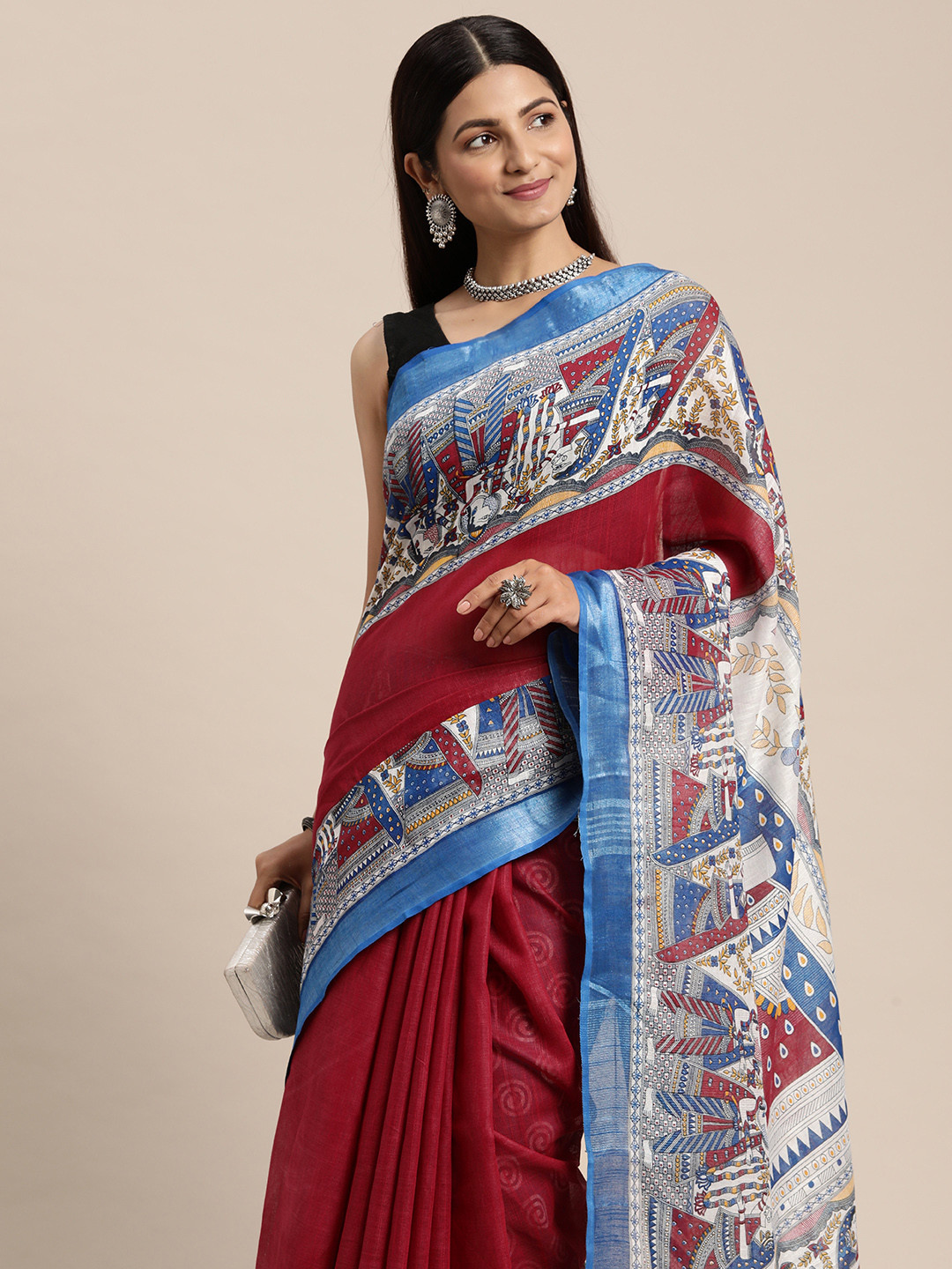 swatika Kalamkari Print Bhagalpuri Saree