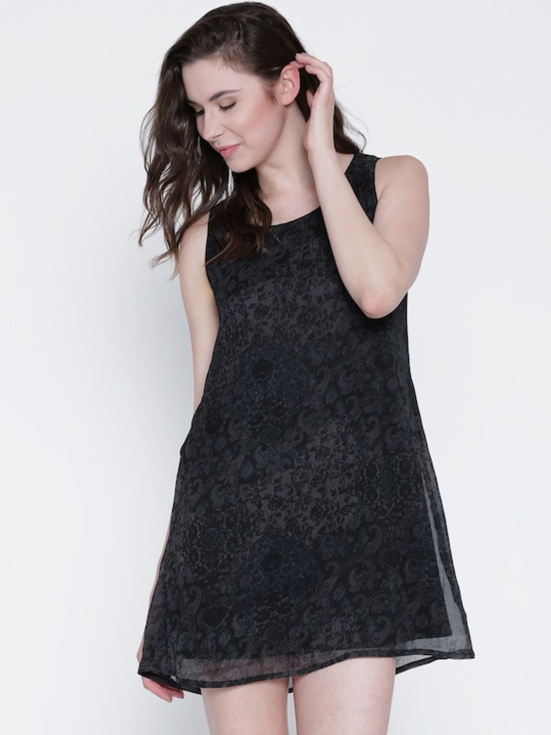 Sera Black Floral A-Line Mini Dress