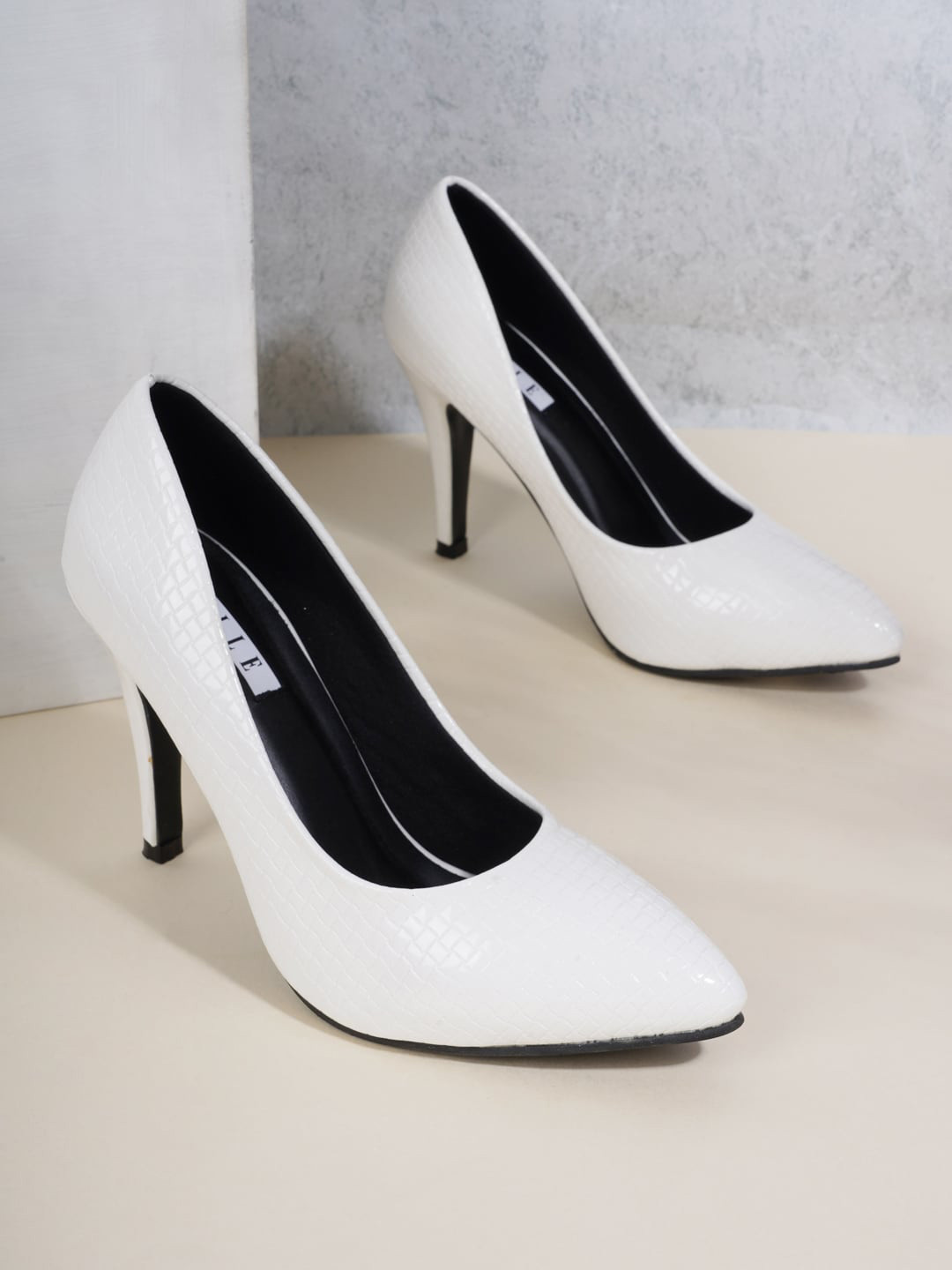 ELLE White Colourblocked Stiletto Pumps