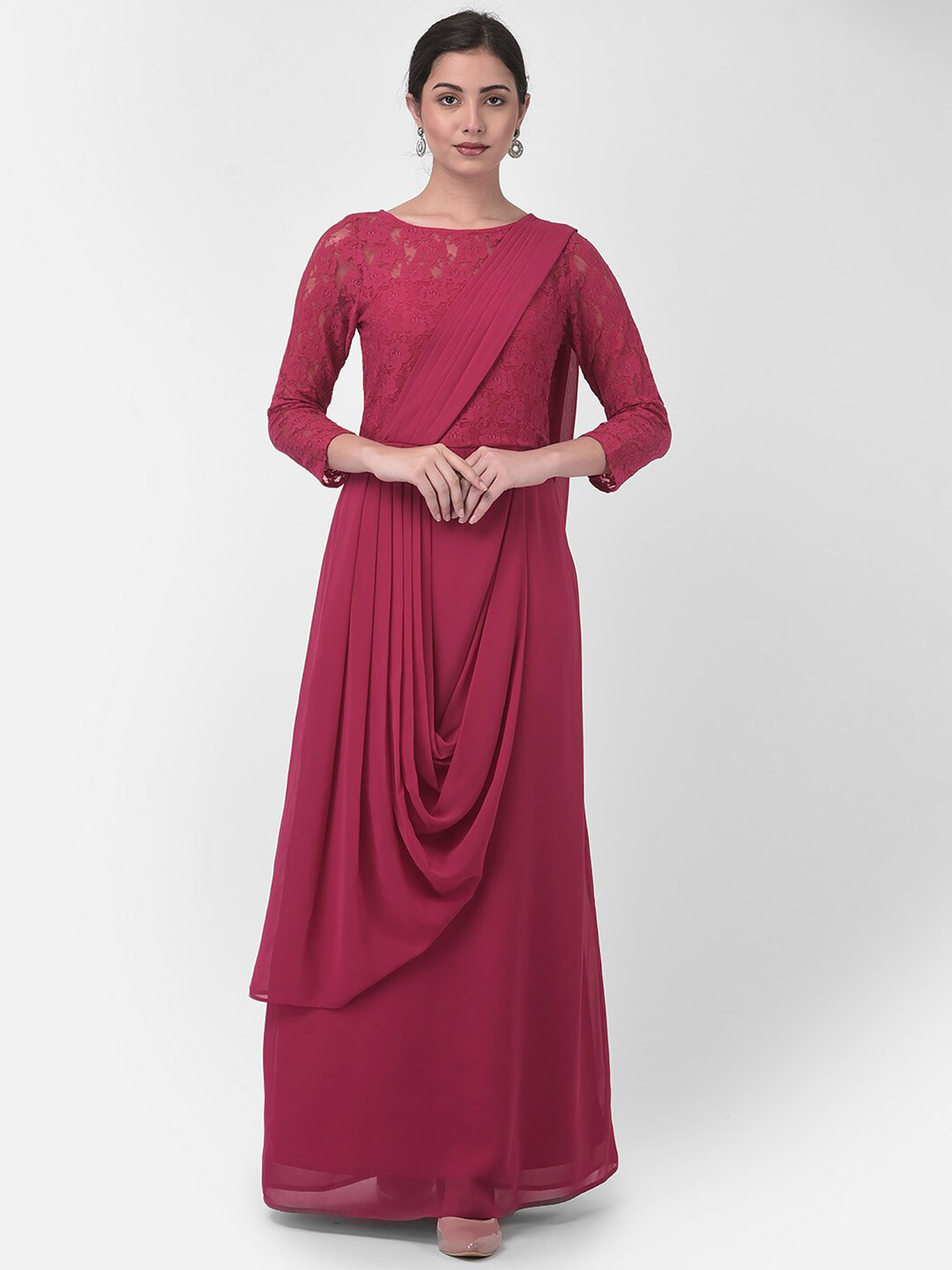 Eavan Fuchsia Georgette Draped Maxi Dress