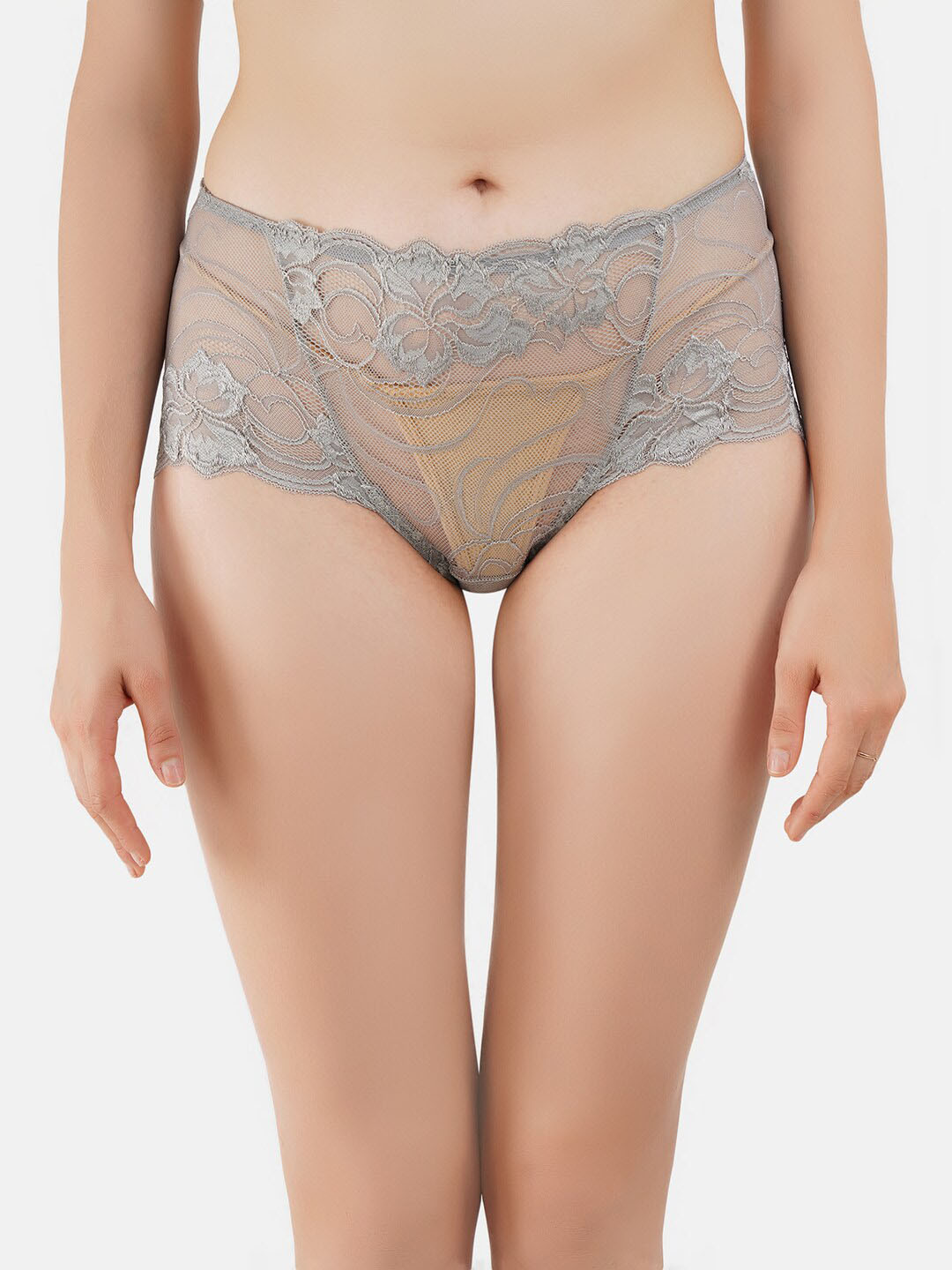COLOR STYLE Women Grey Melange Self-Design Lace Thong Briefs