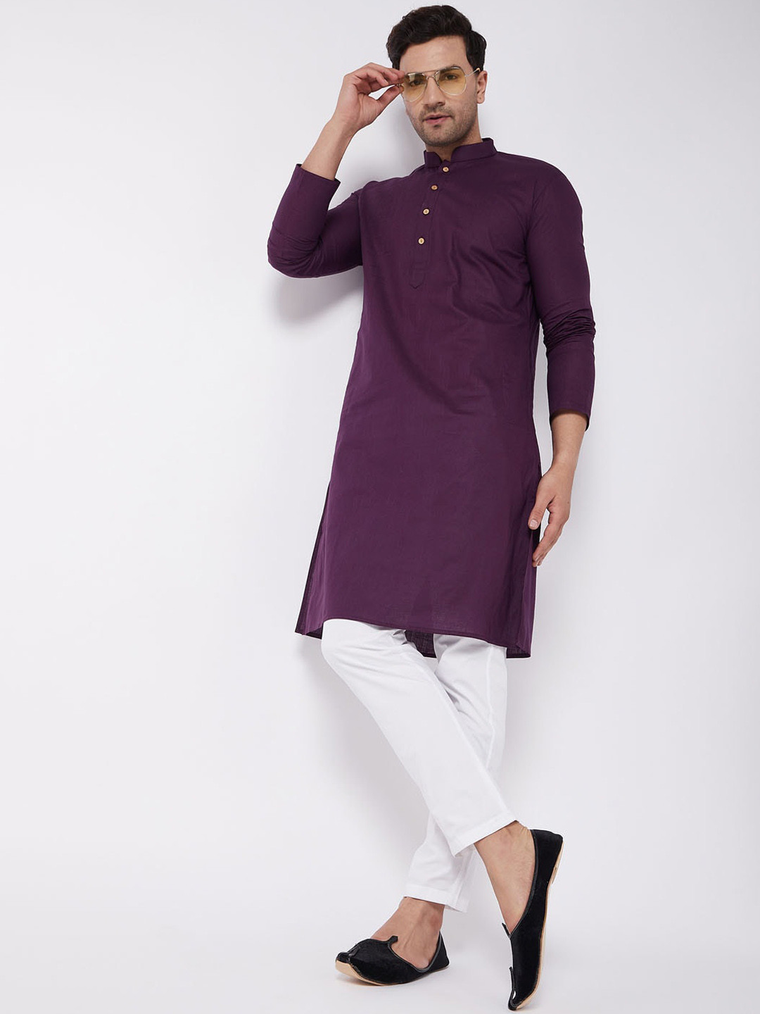 VASTRAMAY Men Purple Angrakha Kurta with Pyjamas