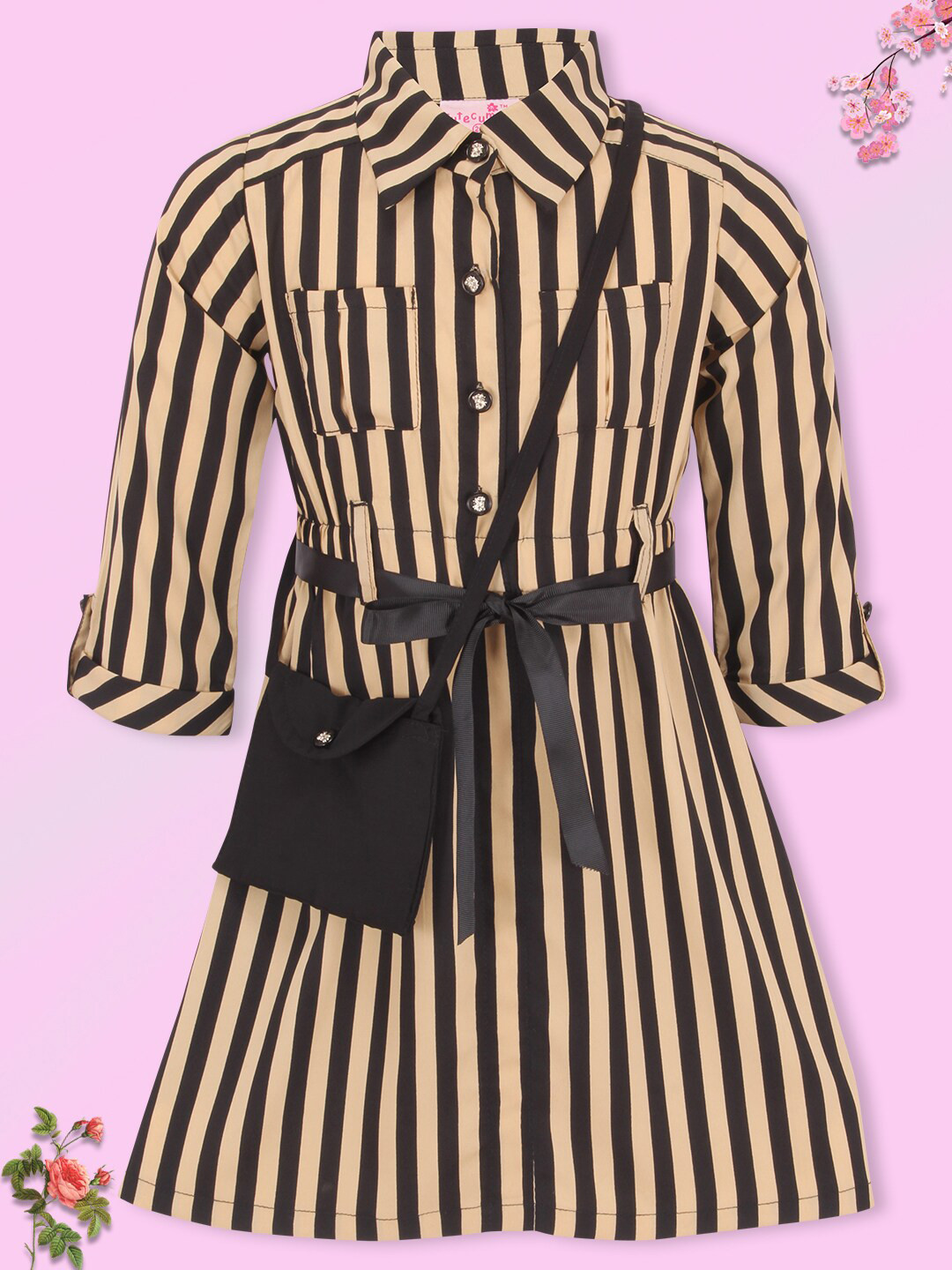CUTECUMBER Beige Striped Shirt Dress