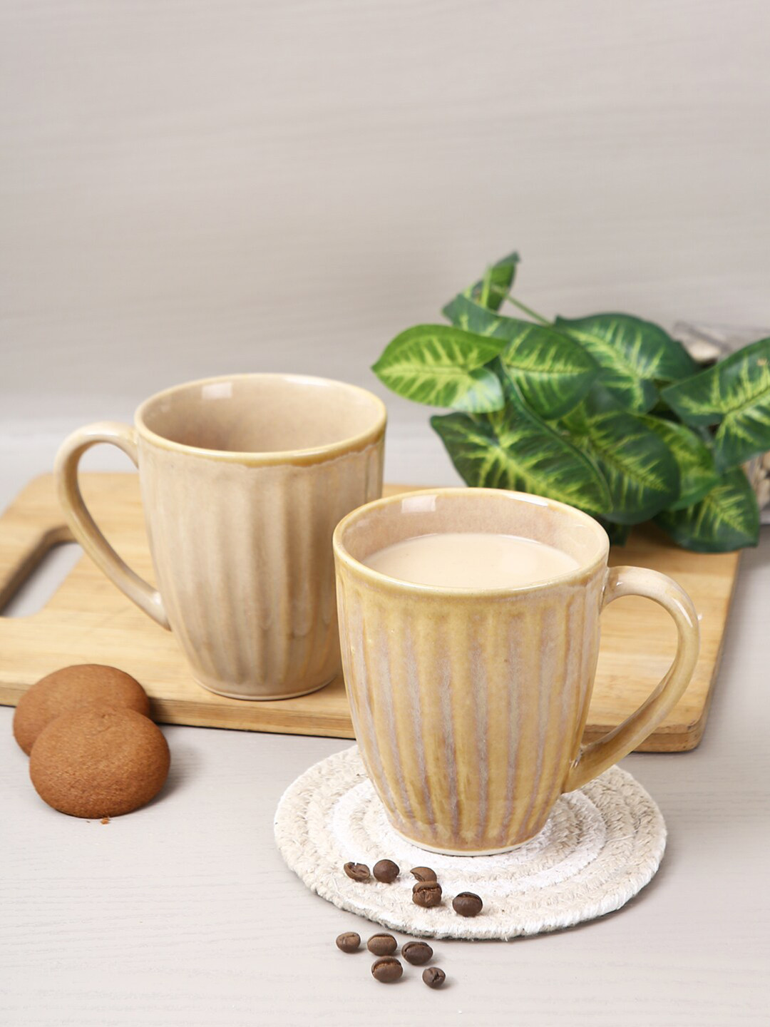 Aapno Rajasthan Brown Printed Ceramic Glossy Cups Set of Cups and Mugs