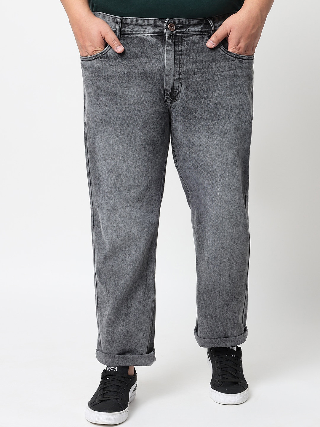 FEVER Men Grey Straight Fit Heavy Fade Jeans