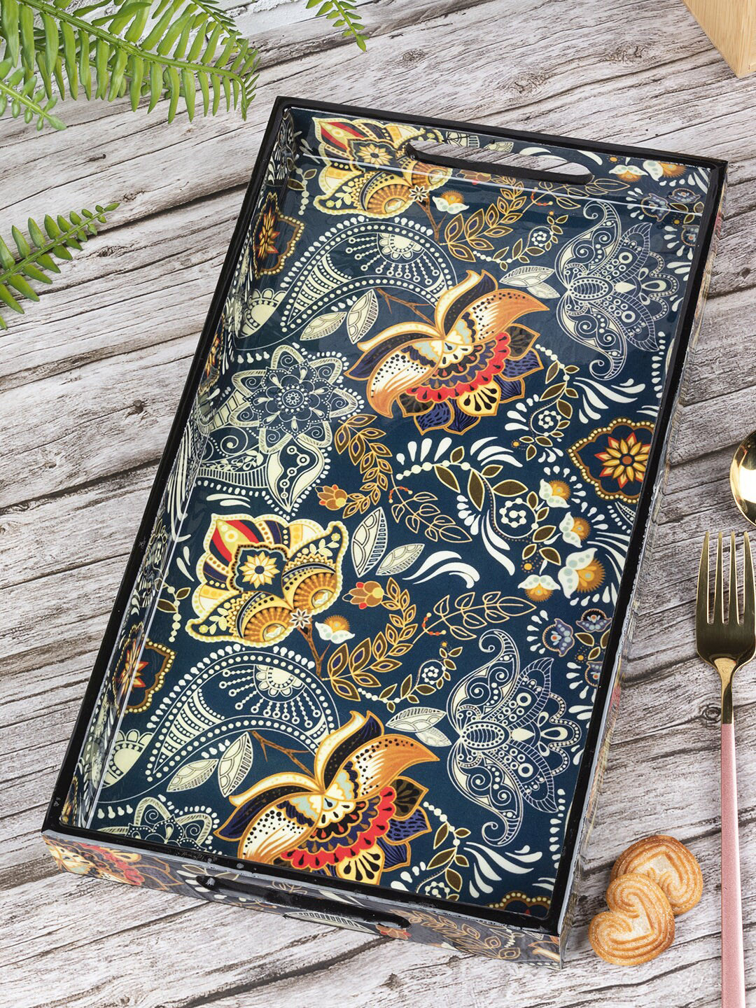 Market99 Blue Printed Tray With Handle