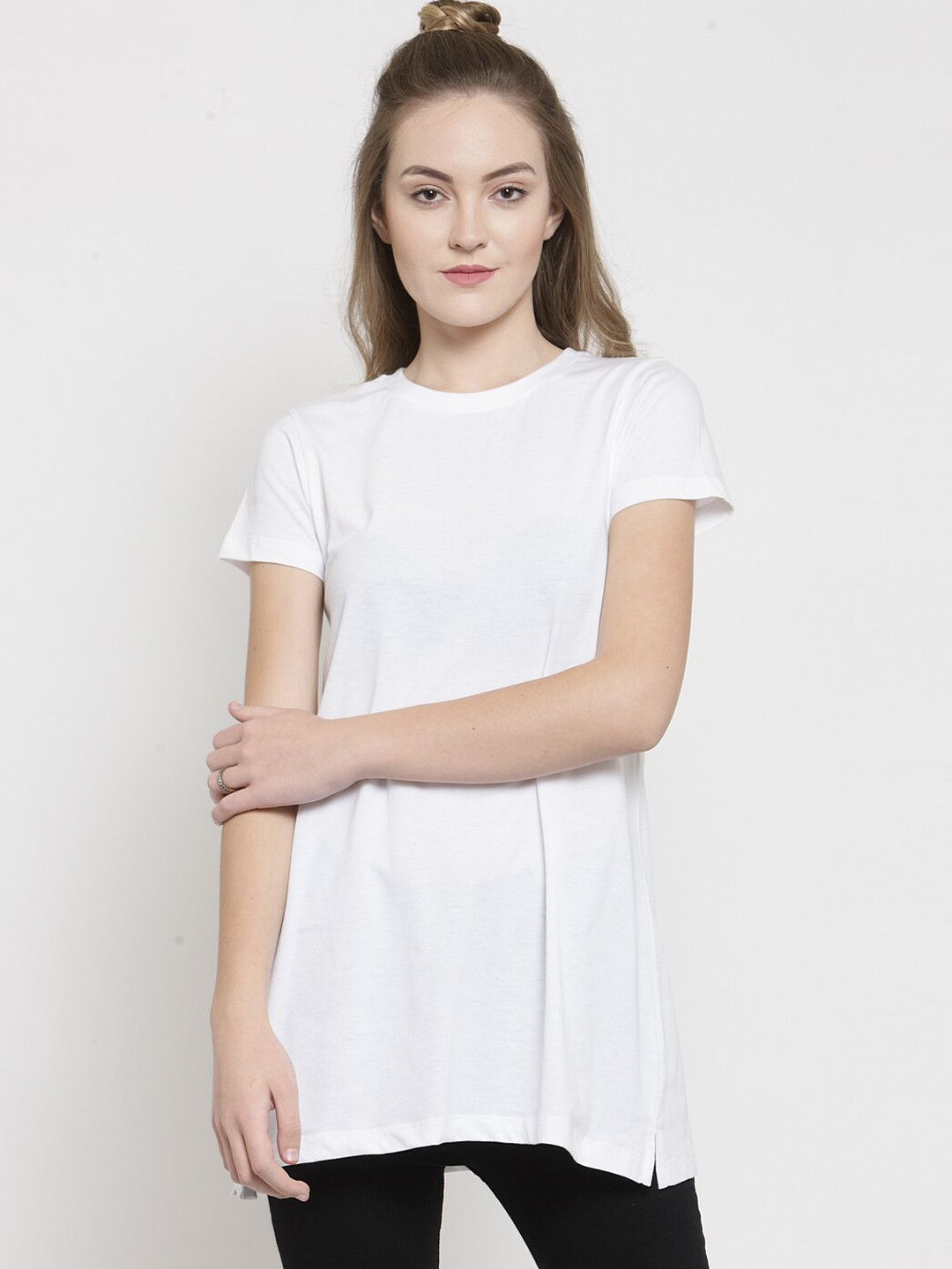 Kalt Women Half Sleeves Cotton Blend Round Neck Tunic