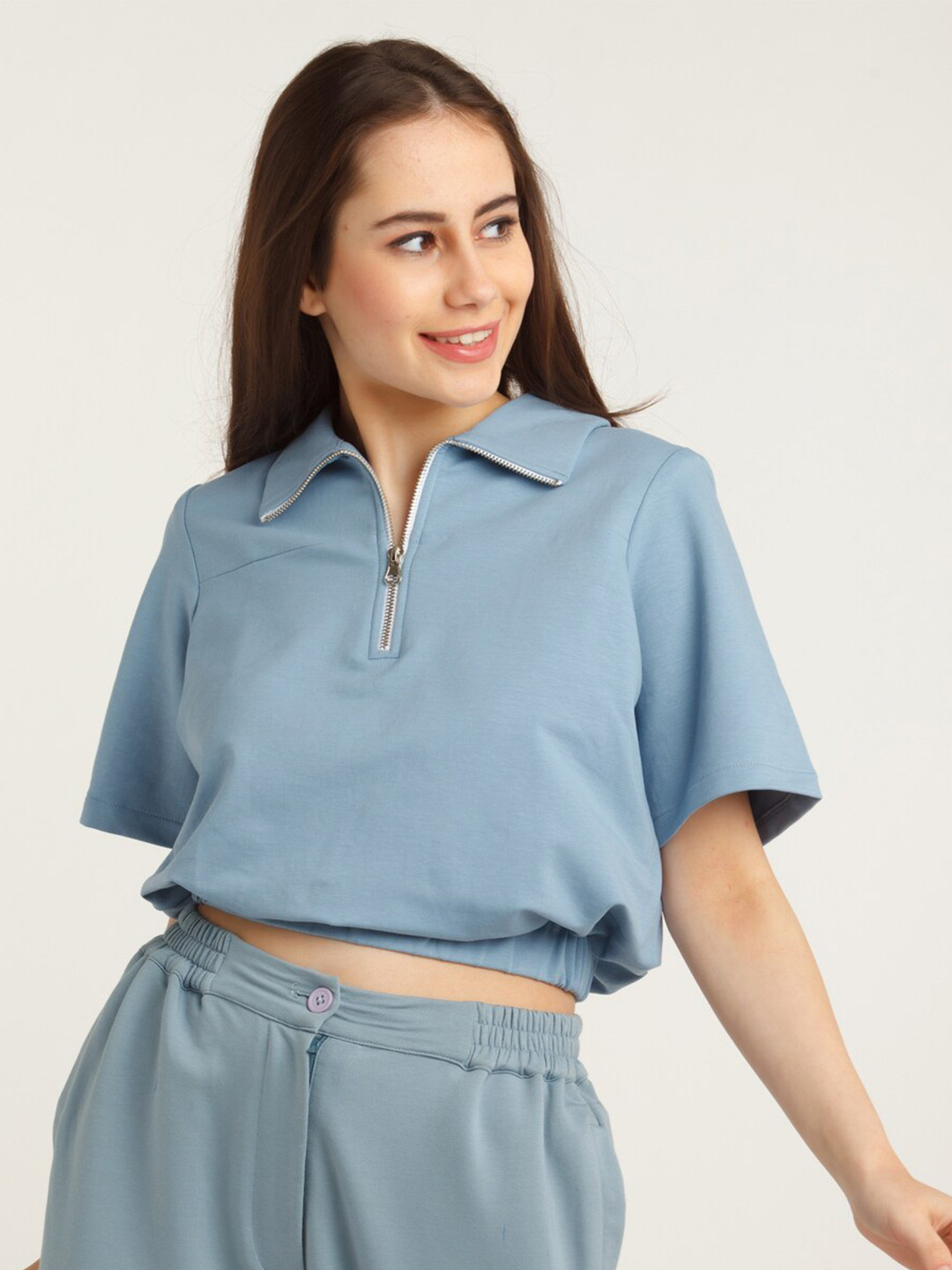 Zink London Women Blue Elasticated Crop Top