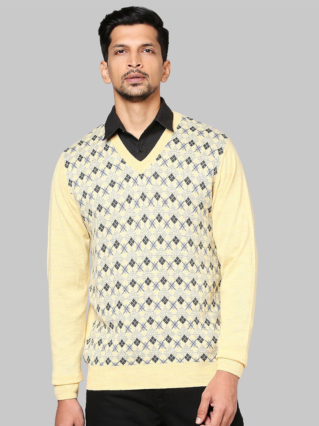 Raymond Men Yellow & White Printed Pullover
