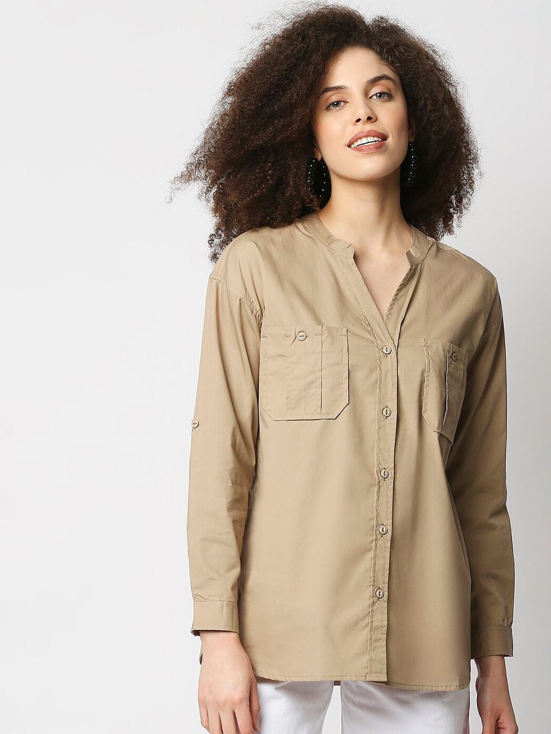 Remanika Women Beige Custom Tailored Fit Casual Shirt