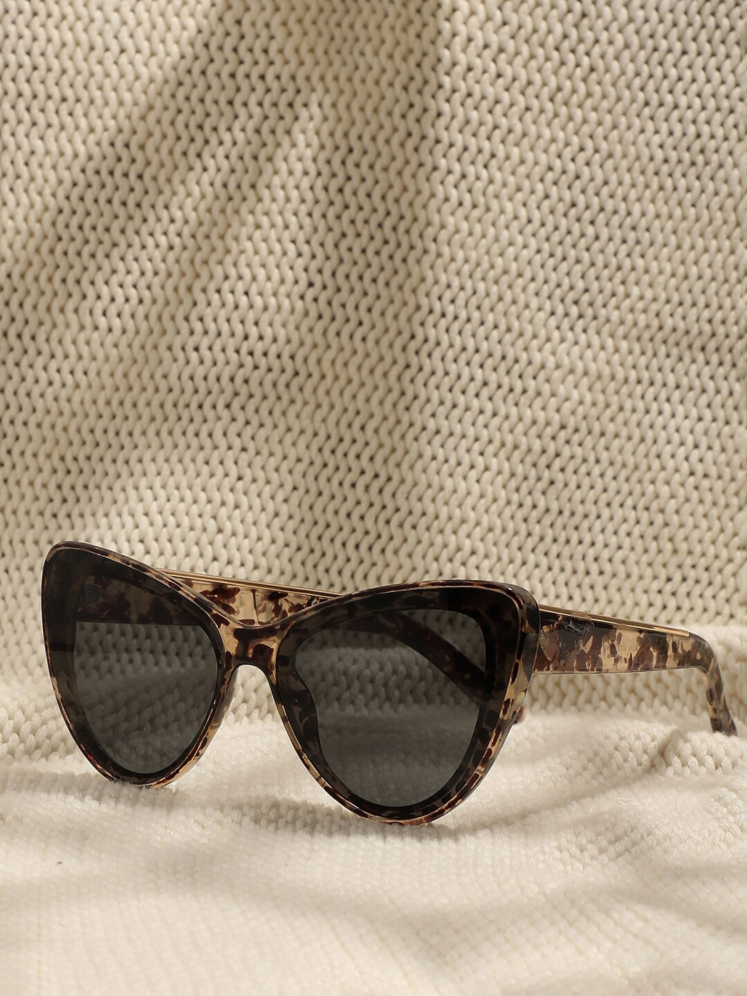 HAUTE SAUCE Women Black Lens & Brown Cateye Sunglasses Polarised Lens