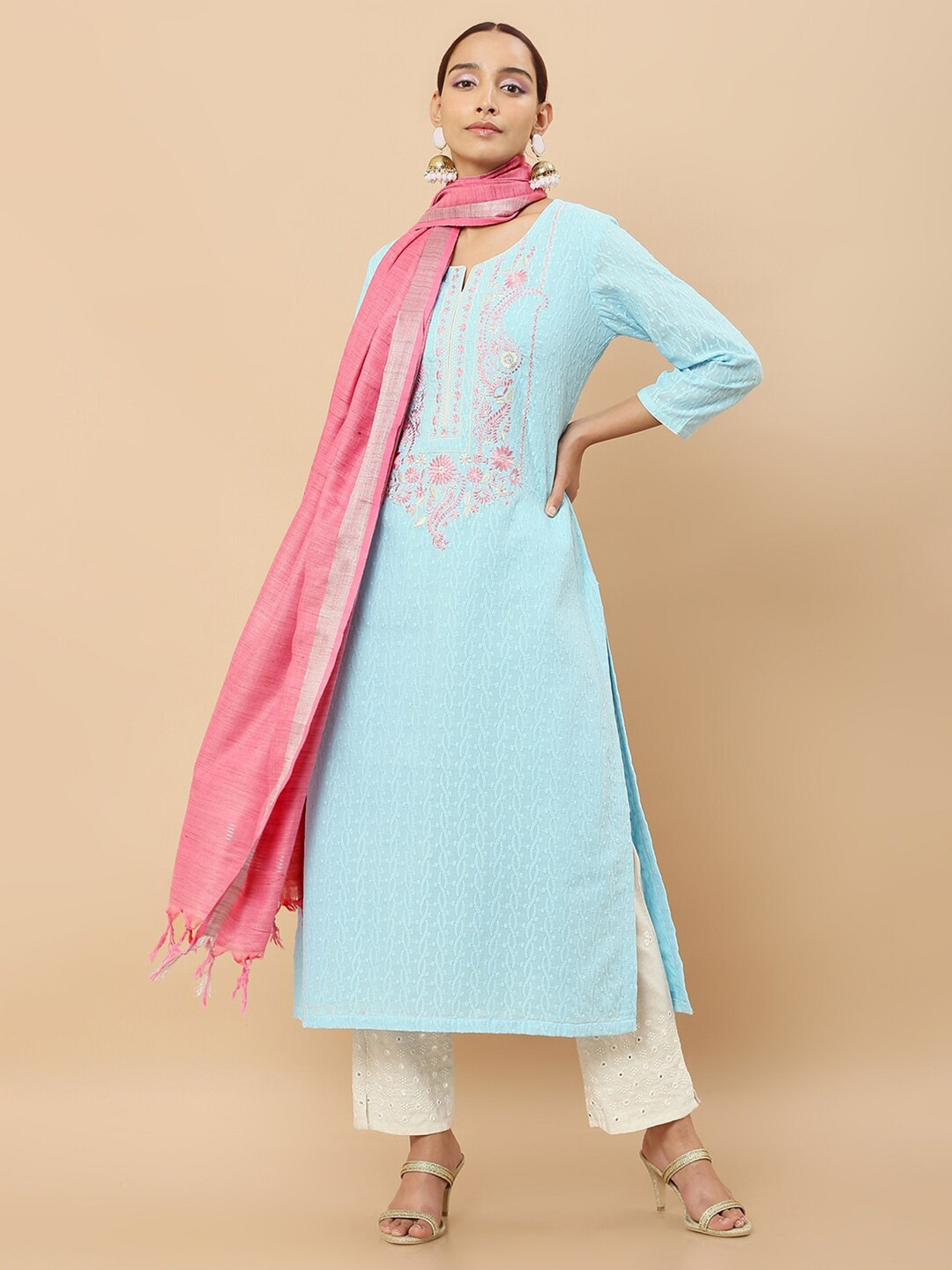 Soch Pink & Grey Dupatta