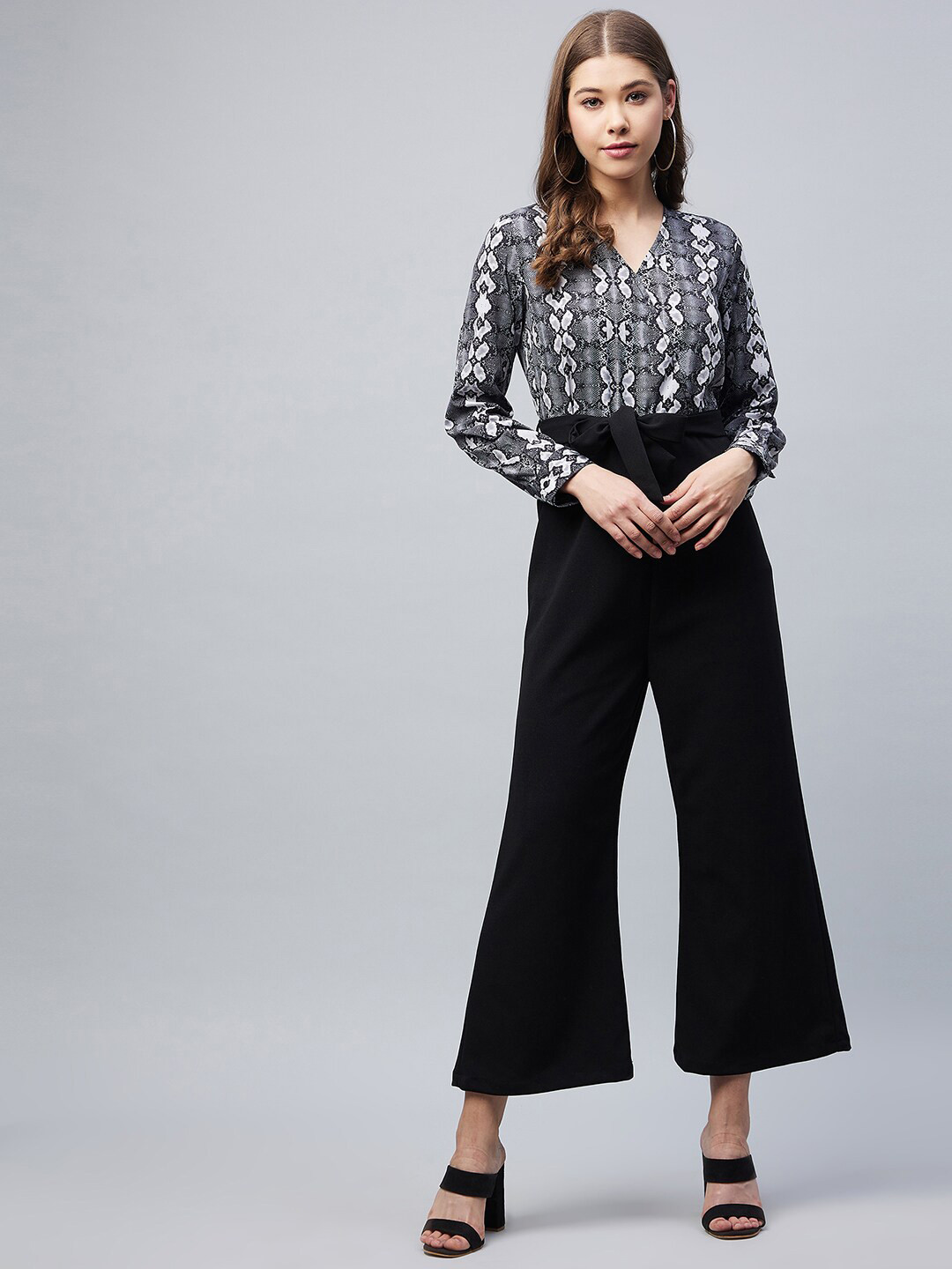 StyleStone Black Printed Basic Polyester  Jumpsuit