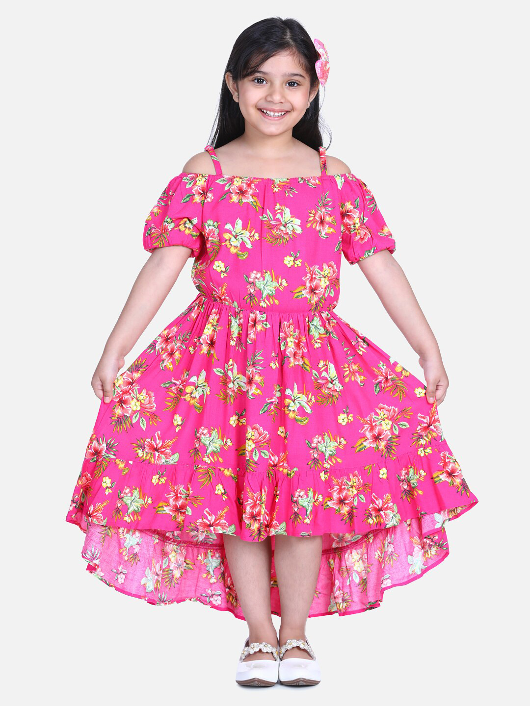 StyleStone Pink Floral High-Low Midi Dress