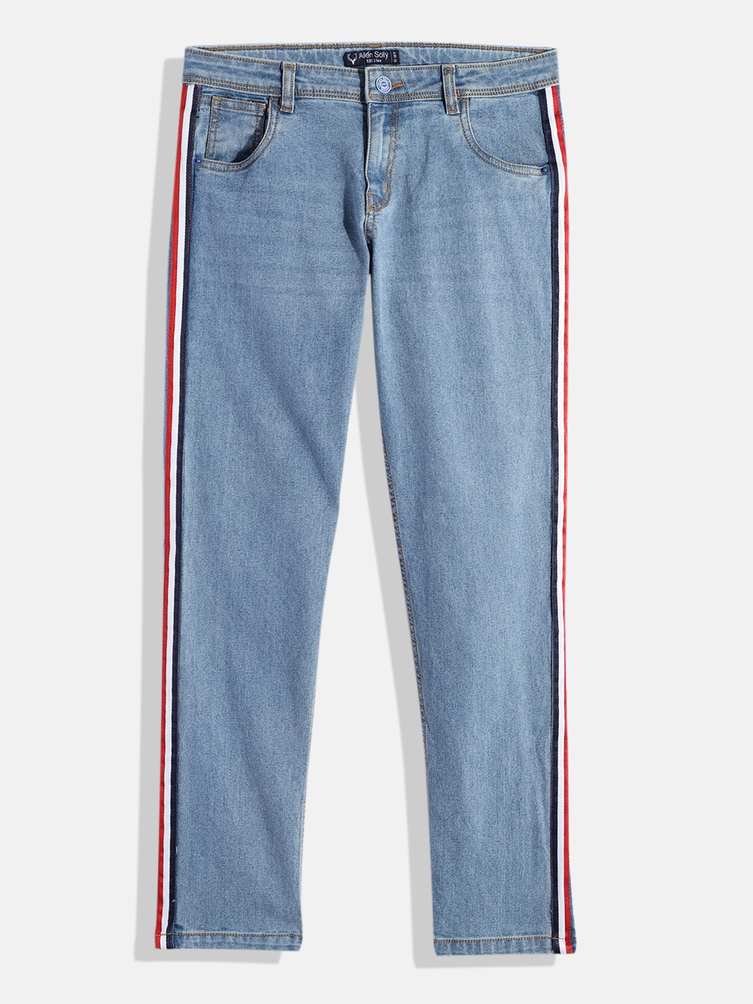 Jeans with best sale side stripe myntra