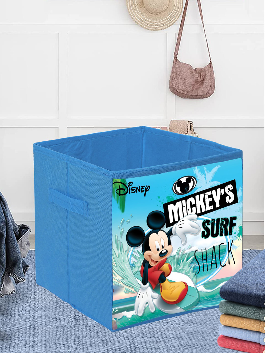 Kuber Industries Set Of 3 Blue Disney Mickey Surf Printed Storage Box With Handle