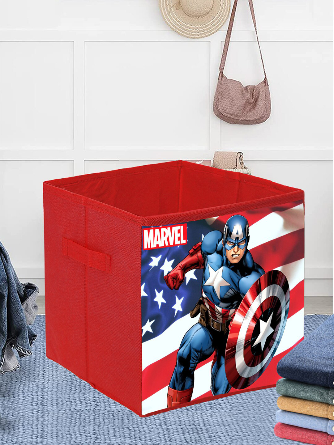 Kuber Industries Set Of 4 Red & Blue Printed Marvel Spiderman Foldable Storage Box With Handle