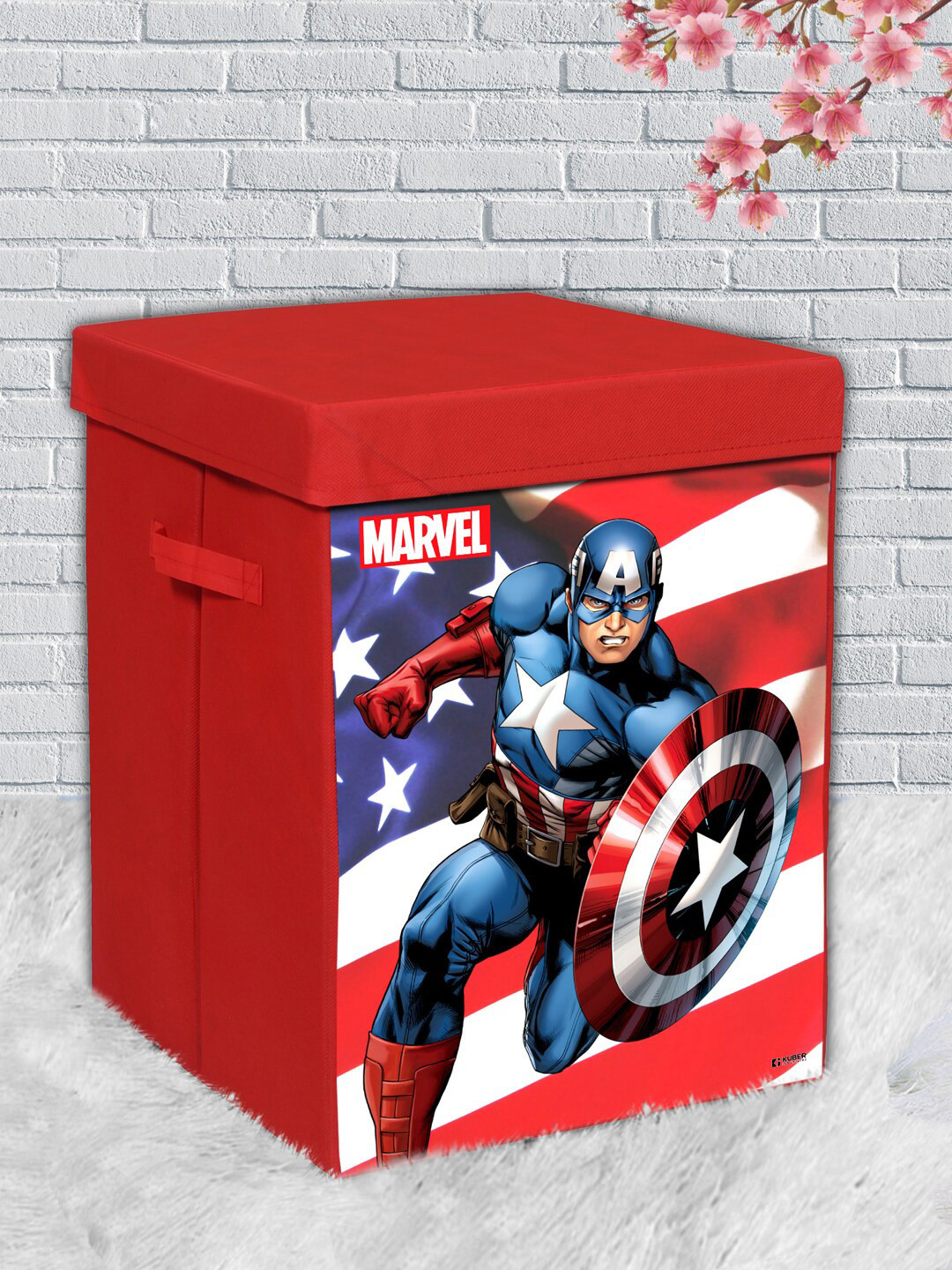 Kuber Industries Red & Blue Printed Marvel Captain America Foldable Laundry Storage Box With Handle