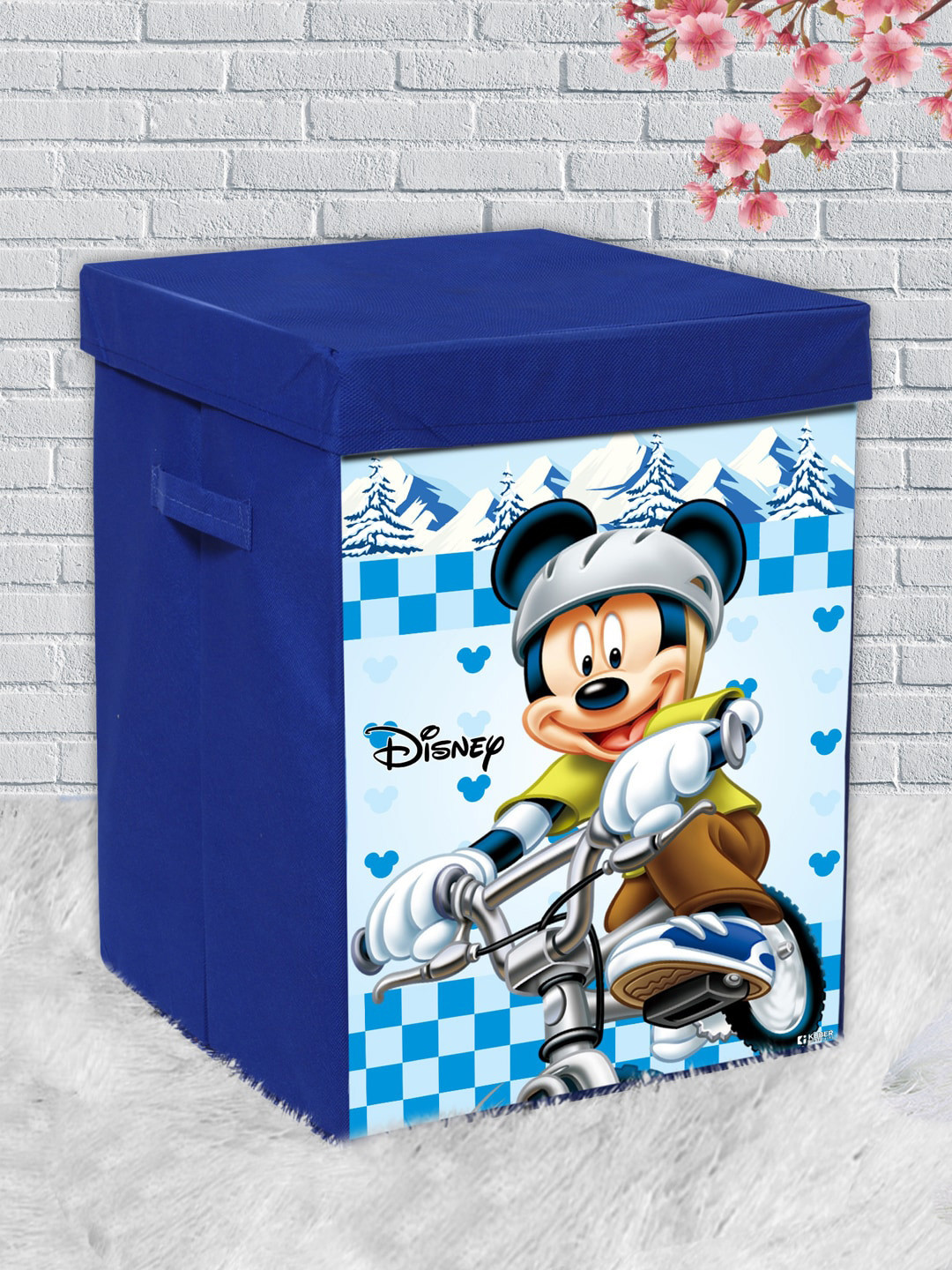 Kuber Industries Blue & White Printed Disney Mickey Laundry Basket With Handle