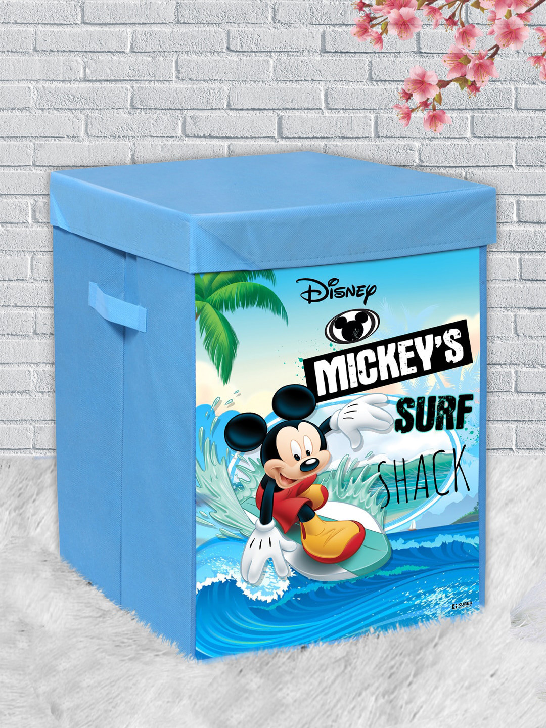 Kuber Industries Set Of 2 Blue Mickey Surf Printed Foldable Storage Box With Handle