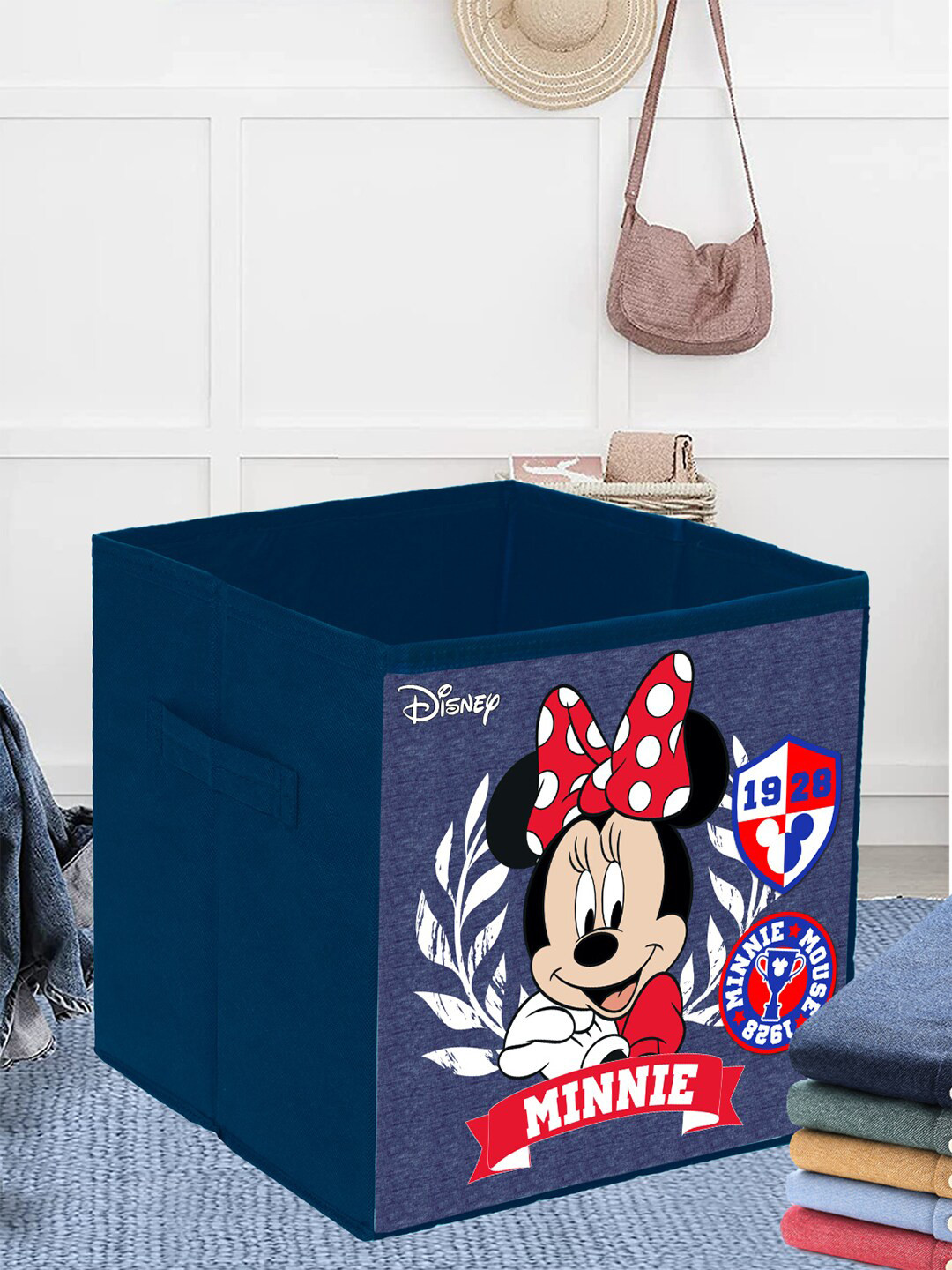 Kuber Industries Set Of 2 Blue Disney Minnie Printed Foldable Storage Box With Handle