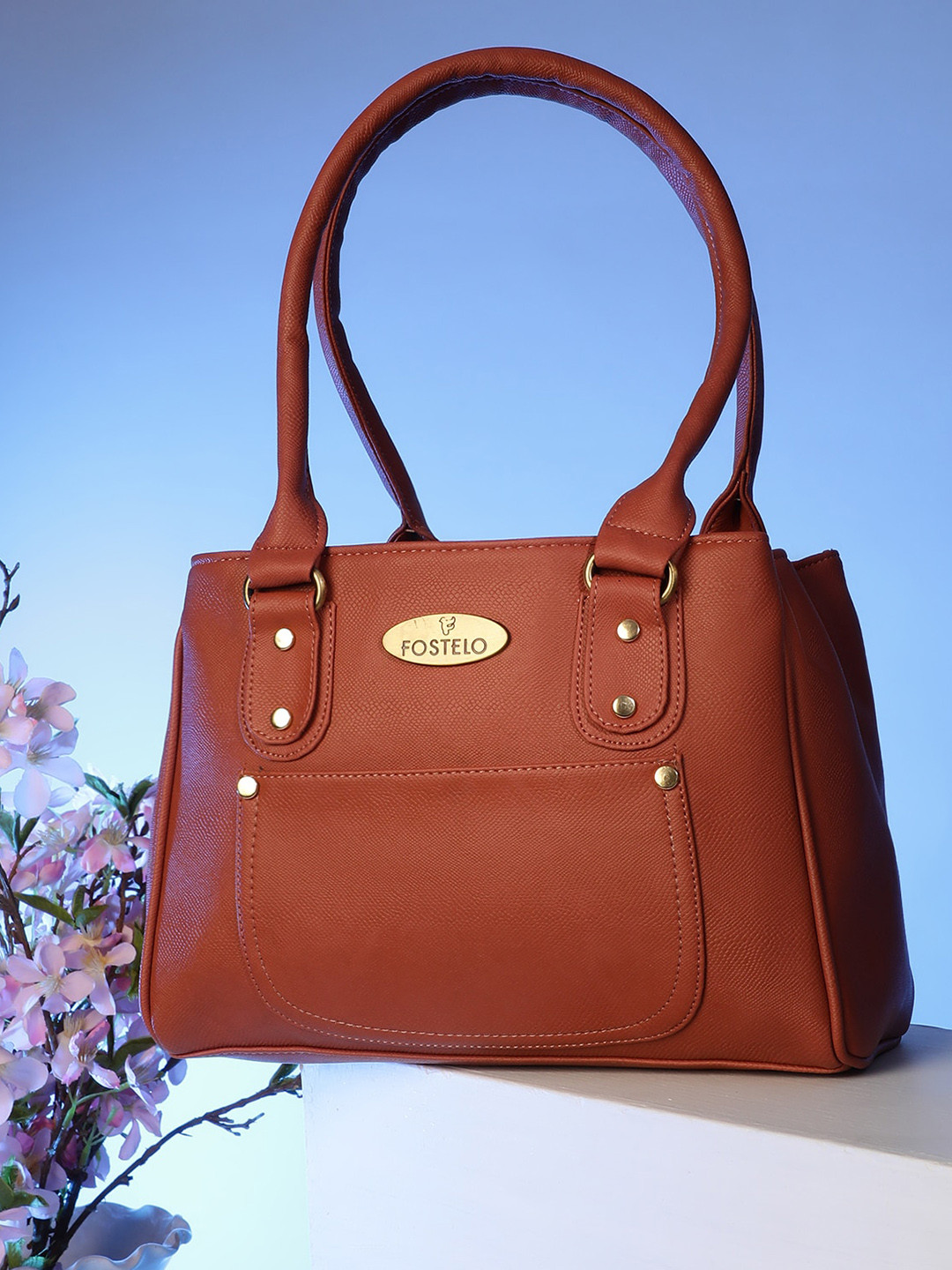 Fostelo Rose Gold PU Structured Shoulder Bag