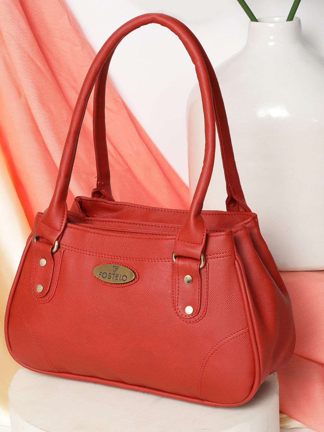 Fostelo Red PU Structured Handheld Bag