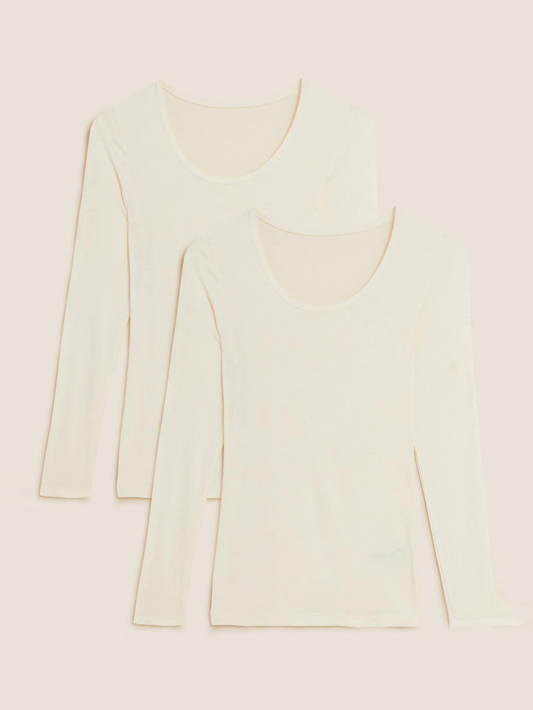 Marks & Spencer Women Cream Coloured Pack of 2 Solid Thermal Tops