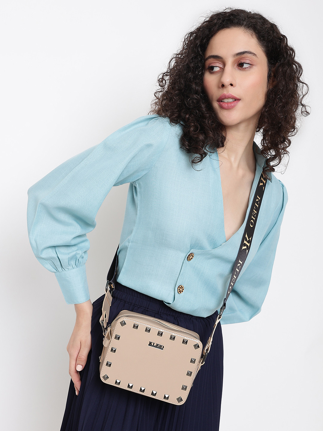 KLEIO Cream-Coloured PU Structured Cross Body Sling Bag