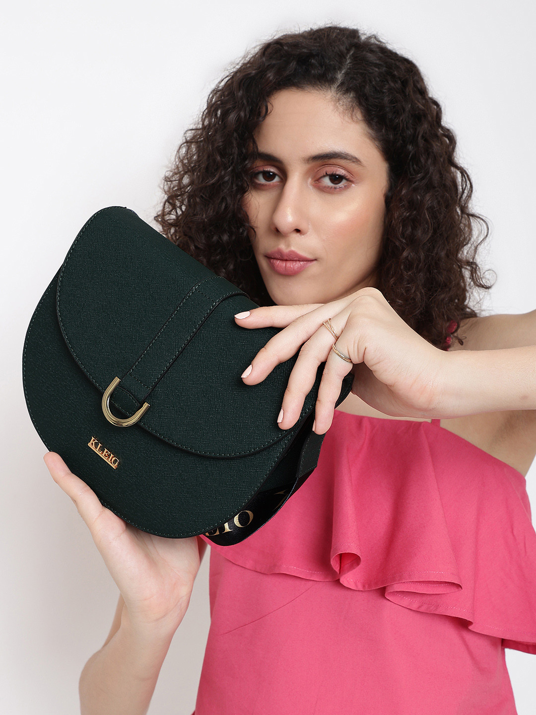 KLEIO PU Vegan Structured Saddle Shoulder Bag