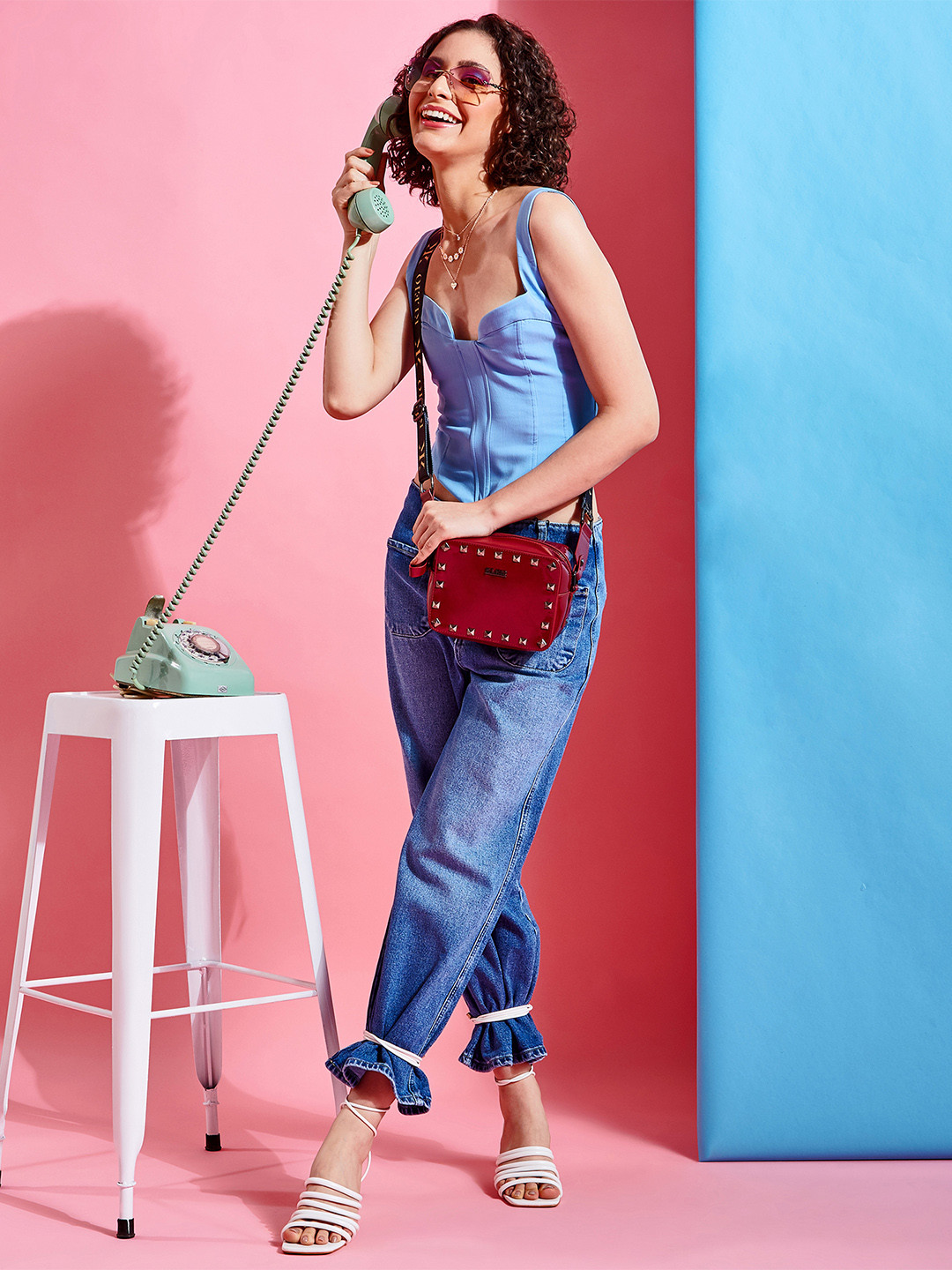 KLEIO Square Structured Studded Sling Bag