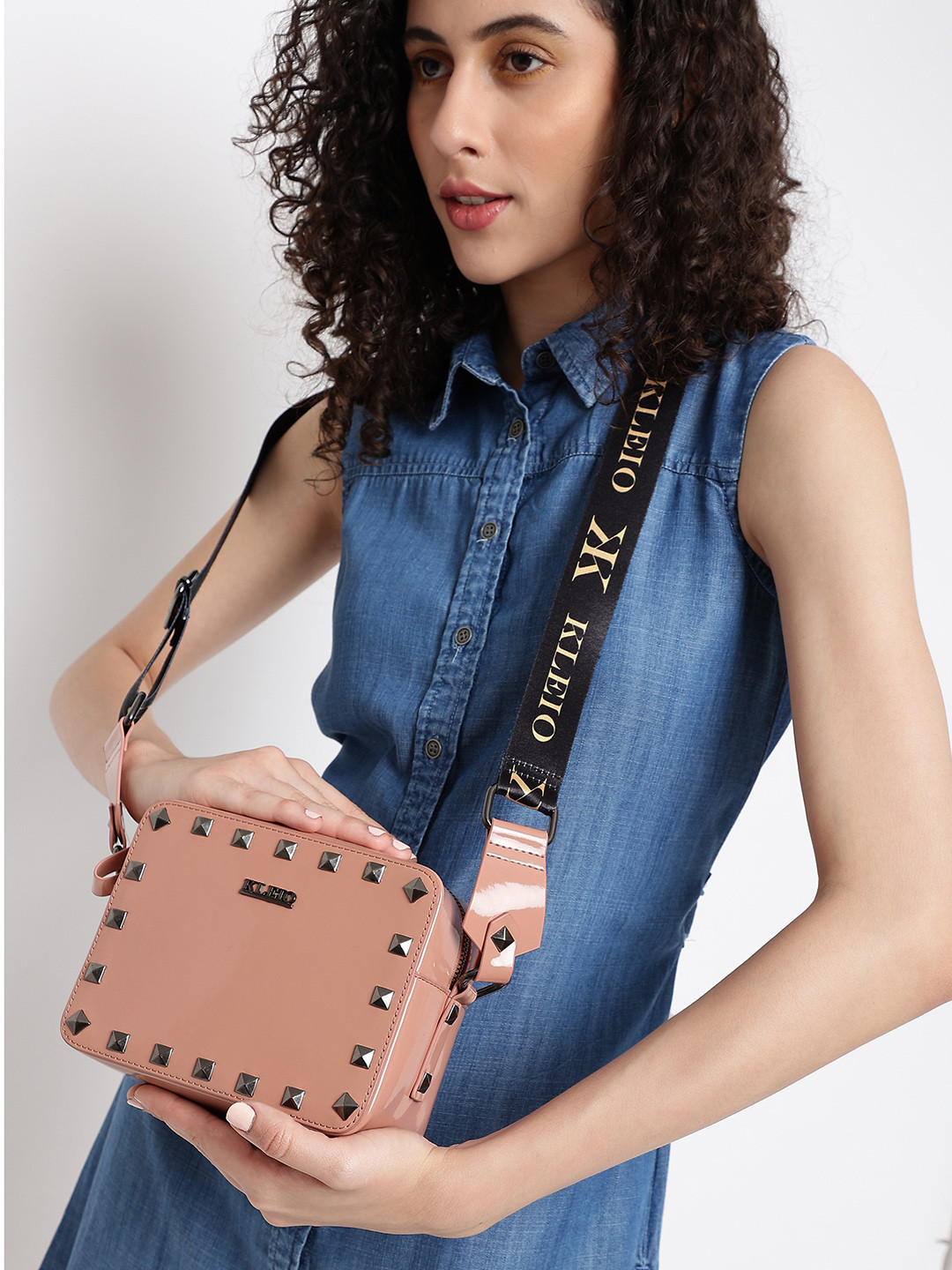 KLEIO Square Structured Studded Sling Bag