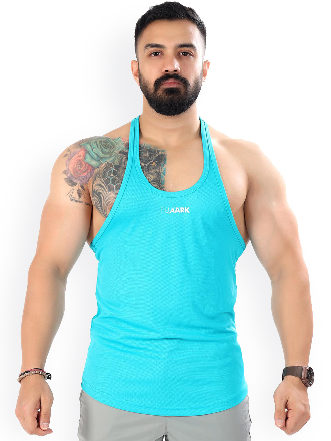 FUAARK Men Blue k Solid Stretchable Sweat Wicking Fabric Slim Fit Innerwear Gym Vest
