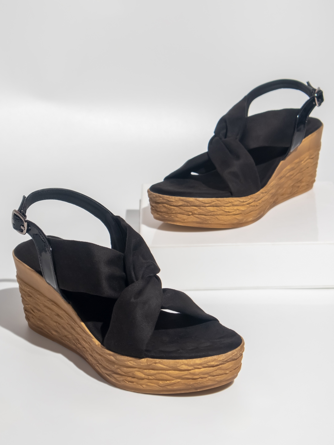 Black suede 2024 wedge shoes