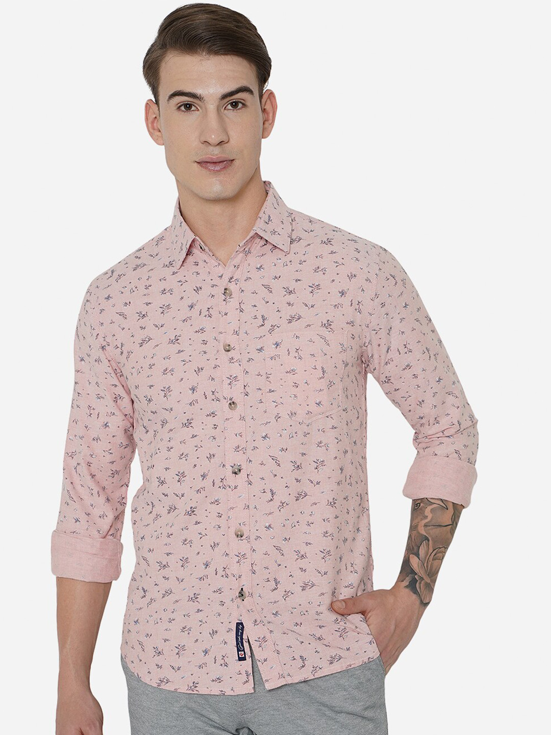 Greenfibre Men Pink Slim Fit Floral Printed Casual Shirt