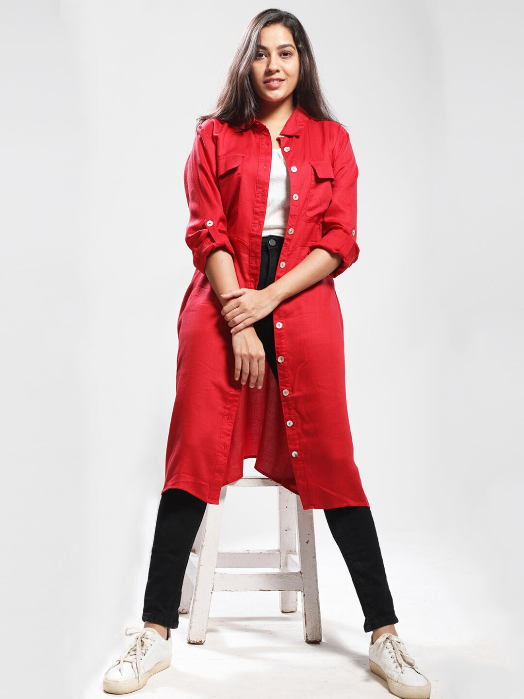 Dream of Glory Inc Women Red Solid Viscose Rayon Jackets