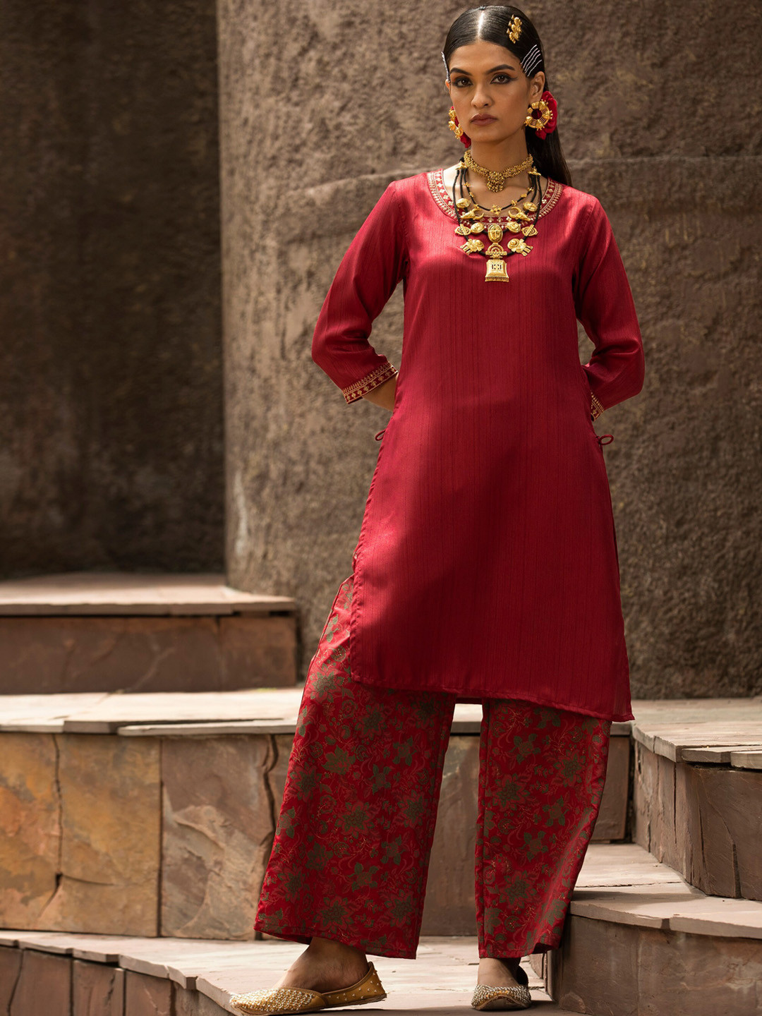Juniper Women Maroon Kurta with Palazzos