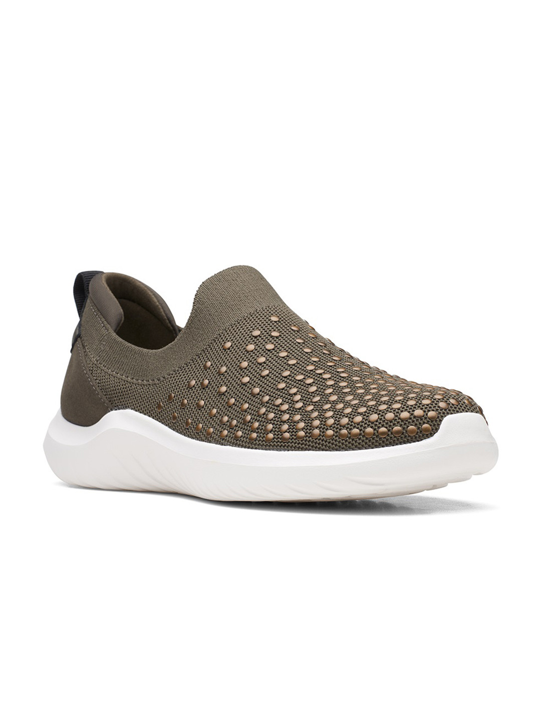 Clarks Women Olive Green Woven Design Slip-On Sneakers