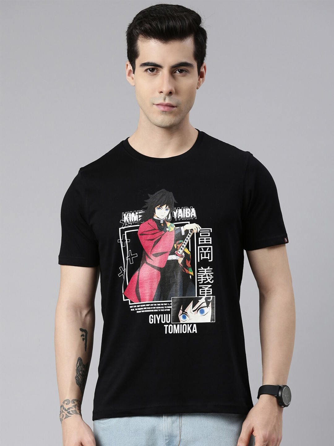 Bushirt Demon Slayer Kimetsu Typography Cotton Round Neck Short Sleeves T-shirt
