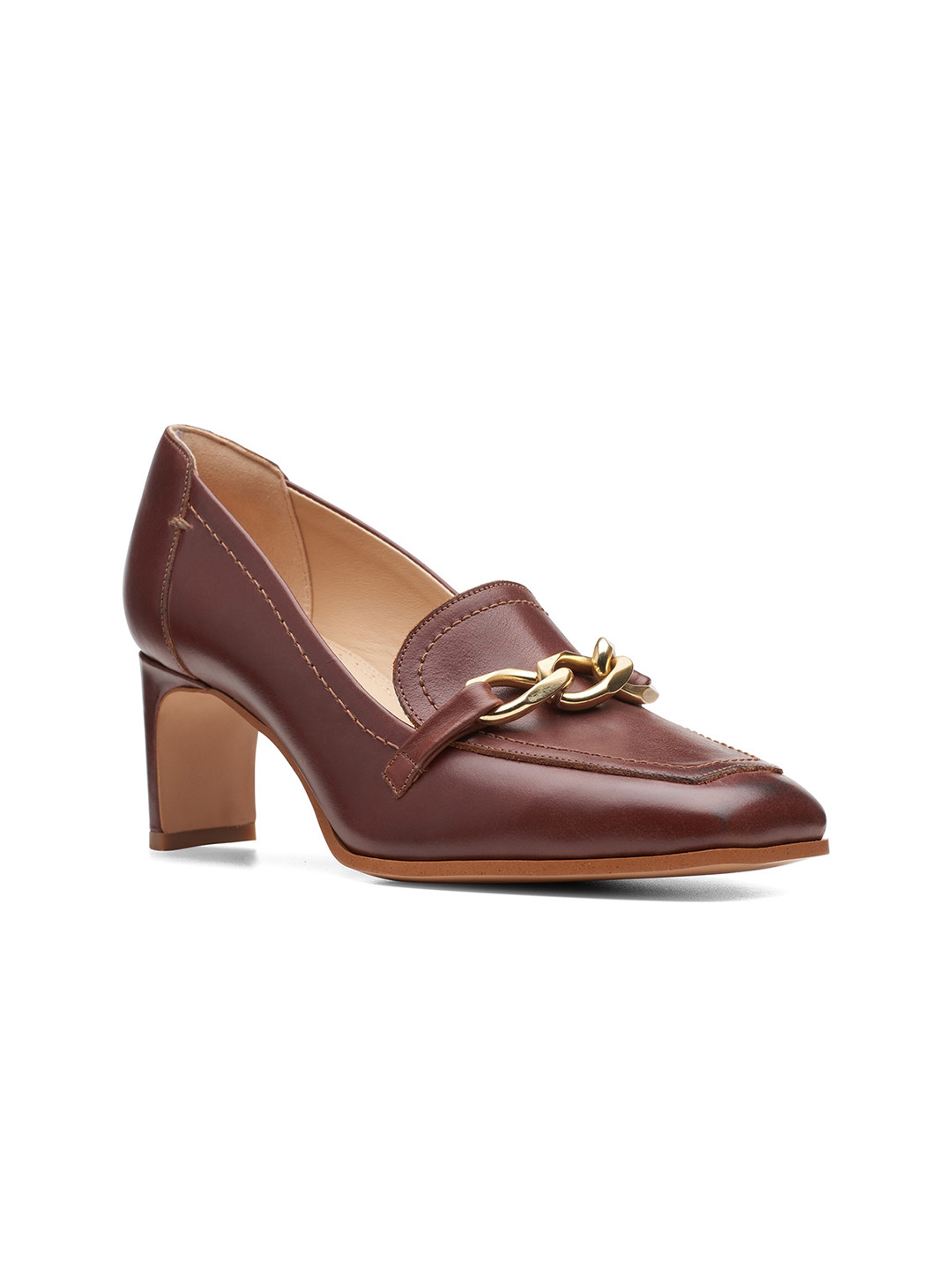 Clarks Brown Leather Block Pumps