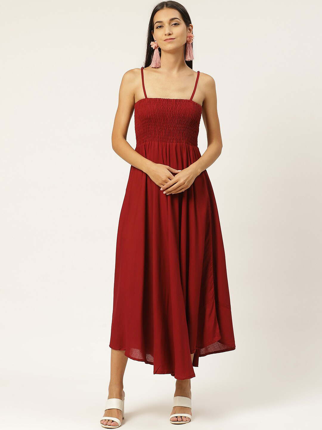 IQRAAR Maroon Midi Dress