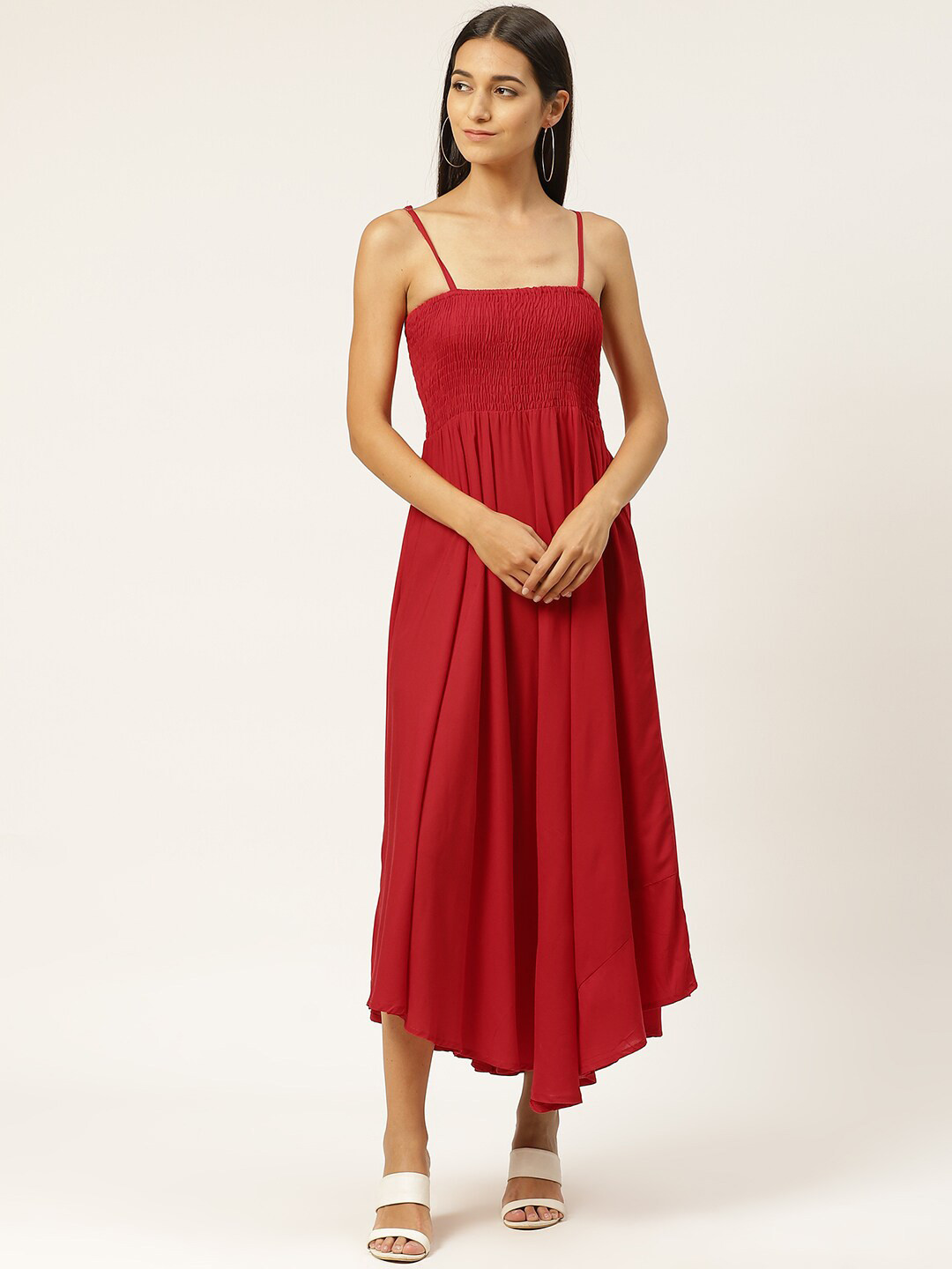 IQRAAR Red Empire Midi Dress